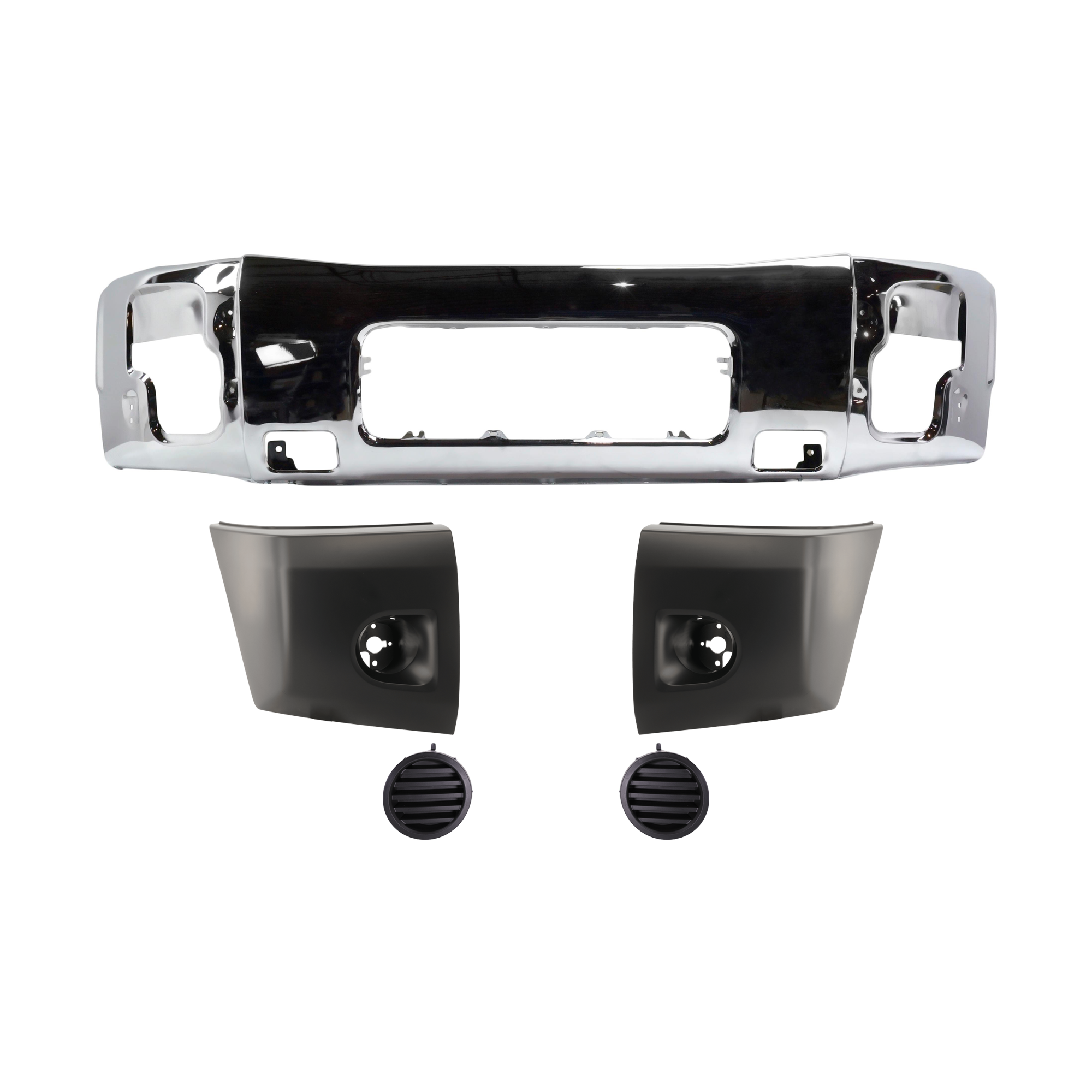AM TITAN 08-15 FRONT BUMPER 5 pc kit w Bumper End and Fog Light Cover SKU KIT 072924 C1675 Partslink NI1002136 NI1005148 NI1004148 NI1039108 NI1038108 OEM 62022ZR08A 62024ZR00A 62025ZR0