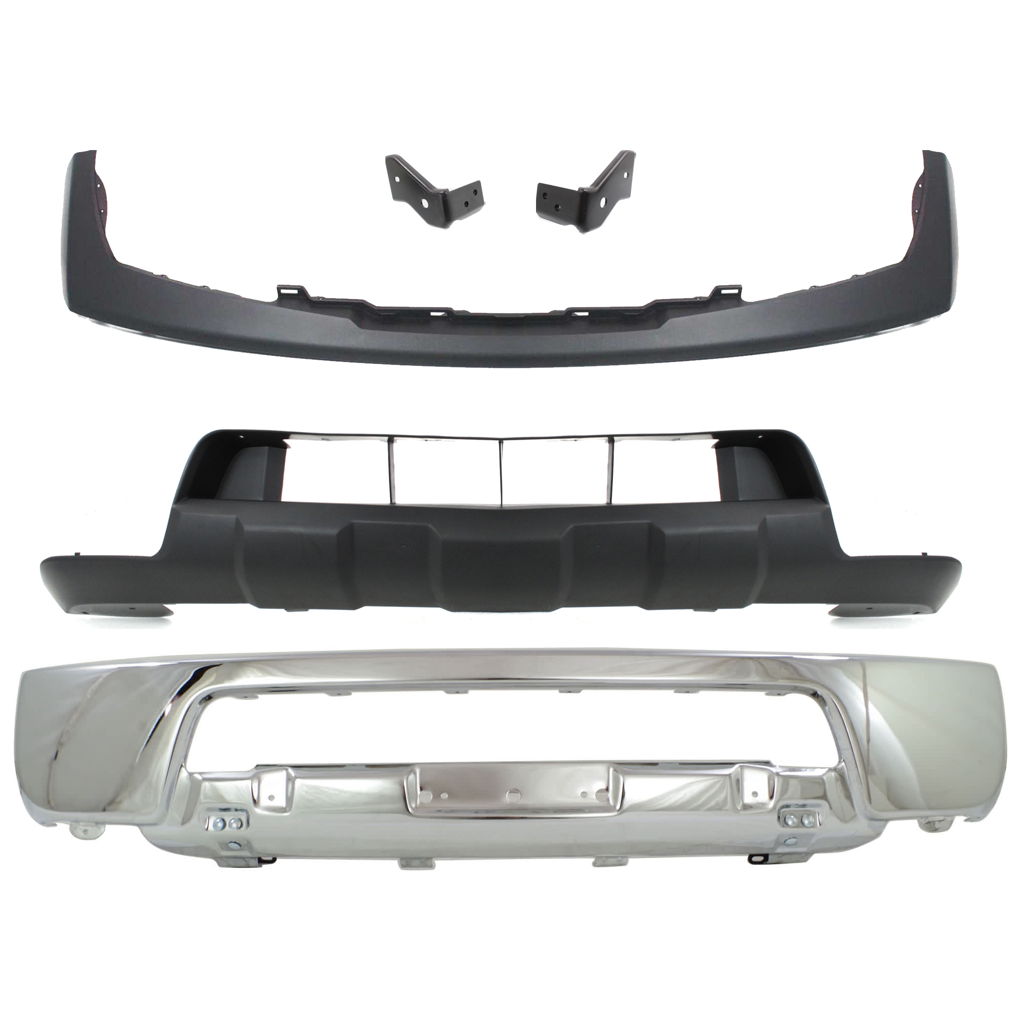 AM FRONTIER 05-08 FRONT BUMPER 5 pc kit w Bumper Trim Valance and Bumper Bracket SKU KIT 072924 C1677 Partslink NI1002140 NI1042100 NI1043100 NI1000224 NI1015100 OEM 62014EA810-62215ZL00B 62214ZL0