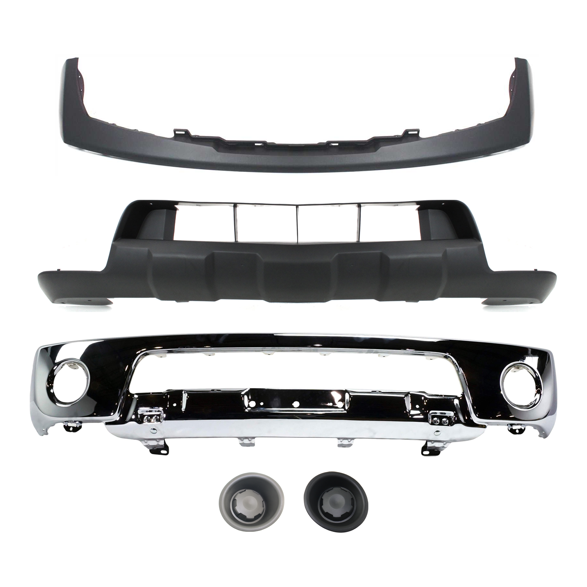 AM FRONTIER 05-08 FRONT BUMPER 5 pc. Kit w Bumper Trim Fog Light Cover and Valance SKU KIT 072924 C1689 Partslink NI1002138 NI1000224 NI1038118 NI1039118 NI1015100 OEM 62014EA800-62025EA800-62257EA8