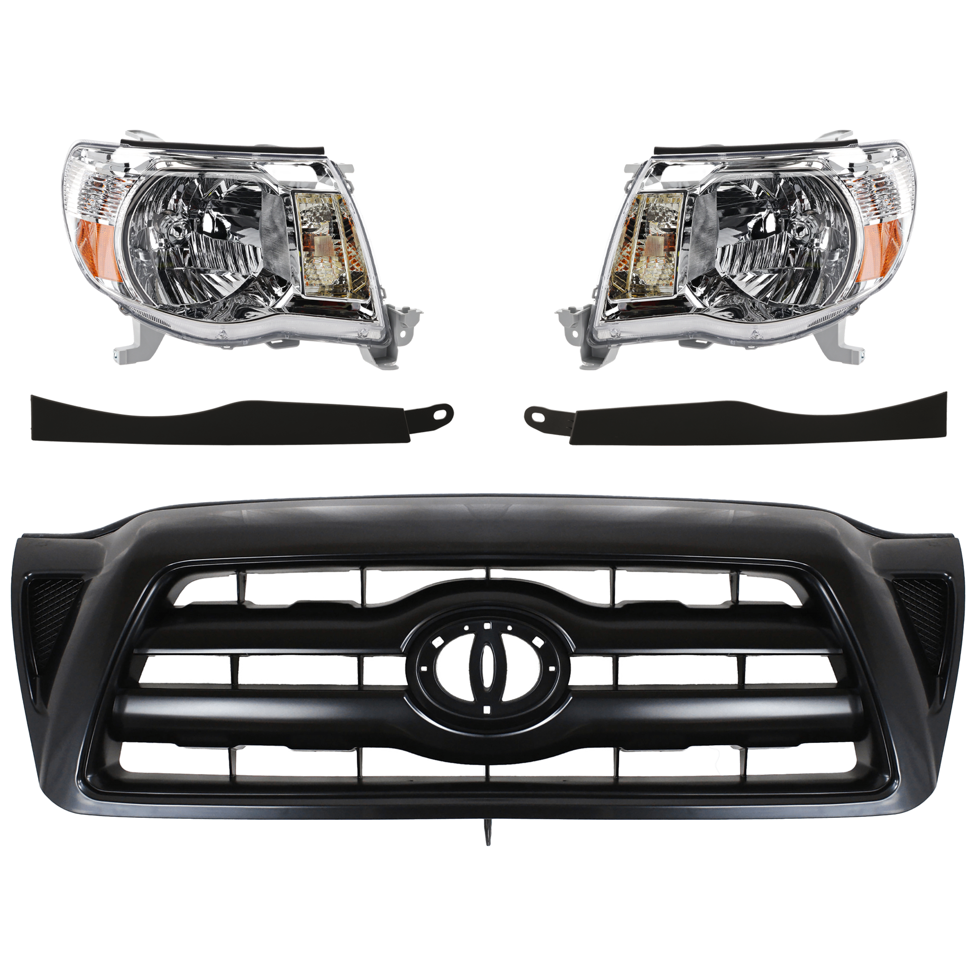 AM TACOMA 05-11 HEAD LAMP RH AND LH 5 pc Kit with Grille Assembly and Headlight Filler SKU KIT 072924 C1703 Partslink TO2502157 TO2503157 TO1200269 TO1088110 TO1089110 OEM 8111004163-8115004163-53100043