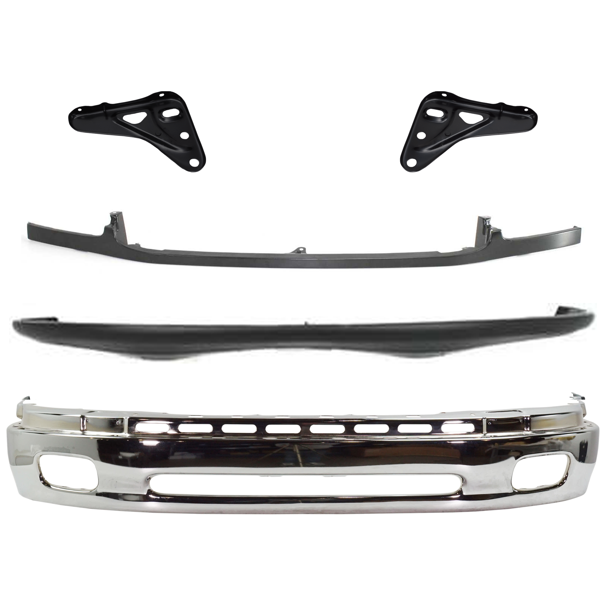 AM TUNDRA 00-06 FRONT BUMPER Lower Chrome Steel Type 5 pc Kit with Bumper Bracket Bumper Cover and Bumper Trim SKU KIT 072924 C1713 Partslink TO1002170 TO1066127 TO1067127 TO1000198 TO1087109 OEM 521010C020-521420C010-521410C0