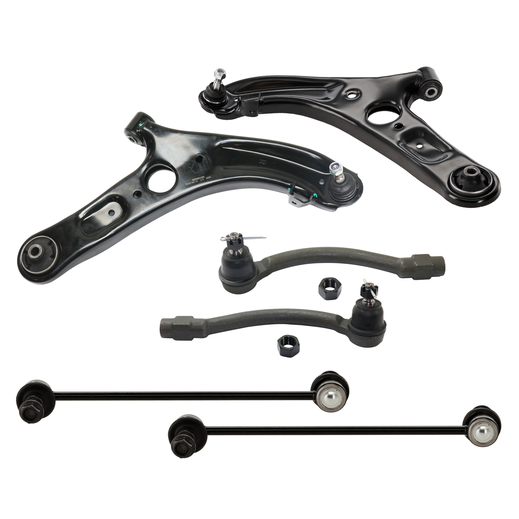 AM ELANTRA 11-16 VELOSTER 12-17 FRONT CONTROL ARM RH AND LH w ball joint s 6 pc Kit with Sway Bar Link and Tie Rod End SKU KIT 072924 C1959 Partslink HY4511103 OEM 545003X000-545013X000-548300U0
