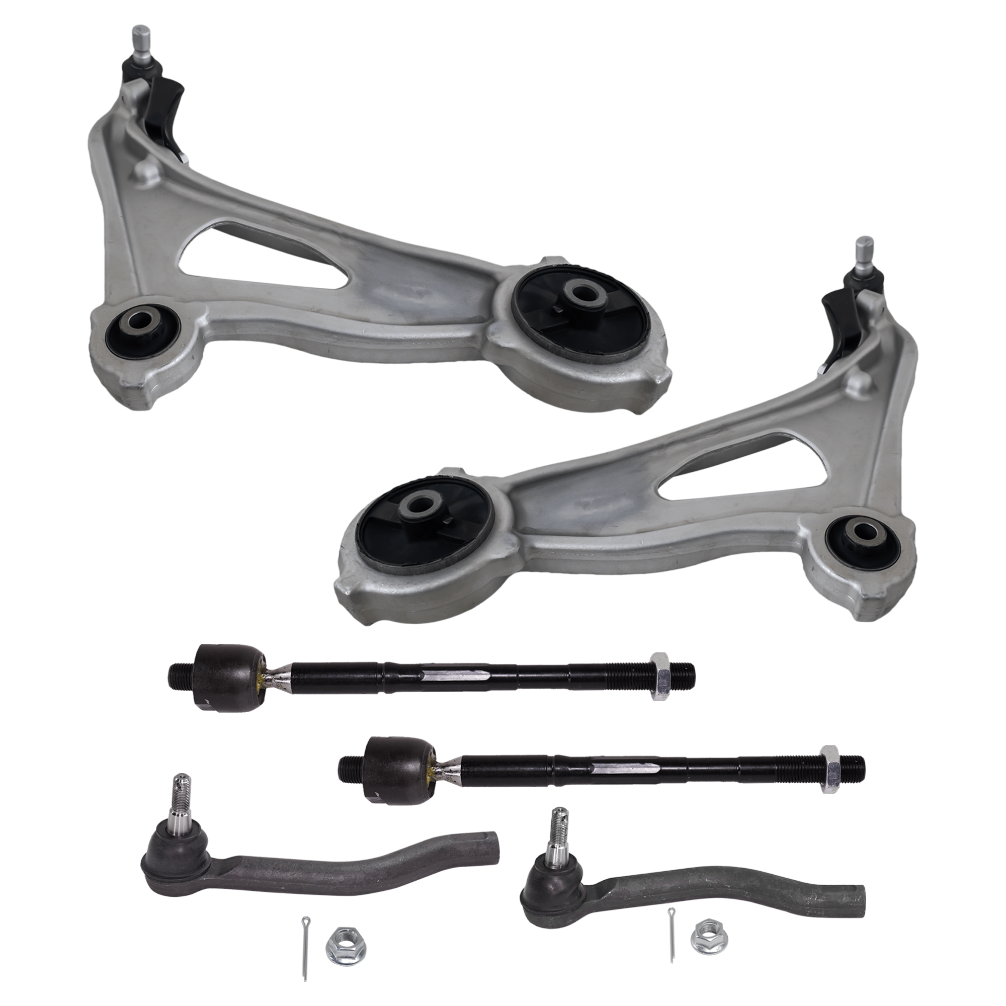 AM PATHFINDER 13-19 FRONT CONTROL ARM RH AND LH Lower 6 pc Kit with Tie Rod End SKU KIT 072924 C1990 OEM D85213KA0A D86403KA0B D85203KA