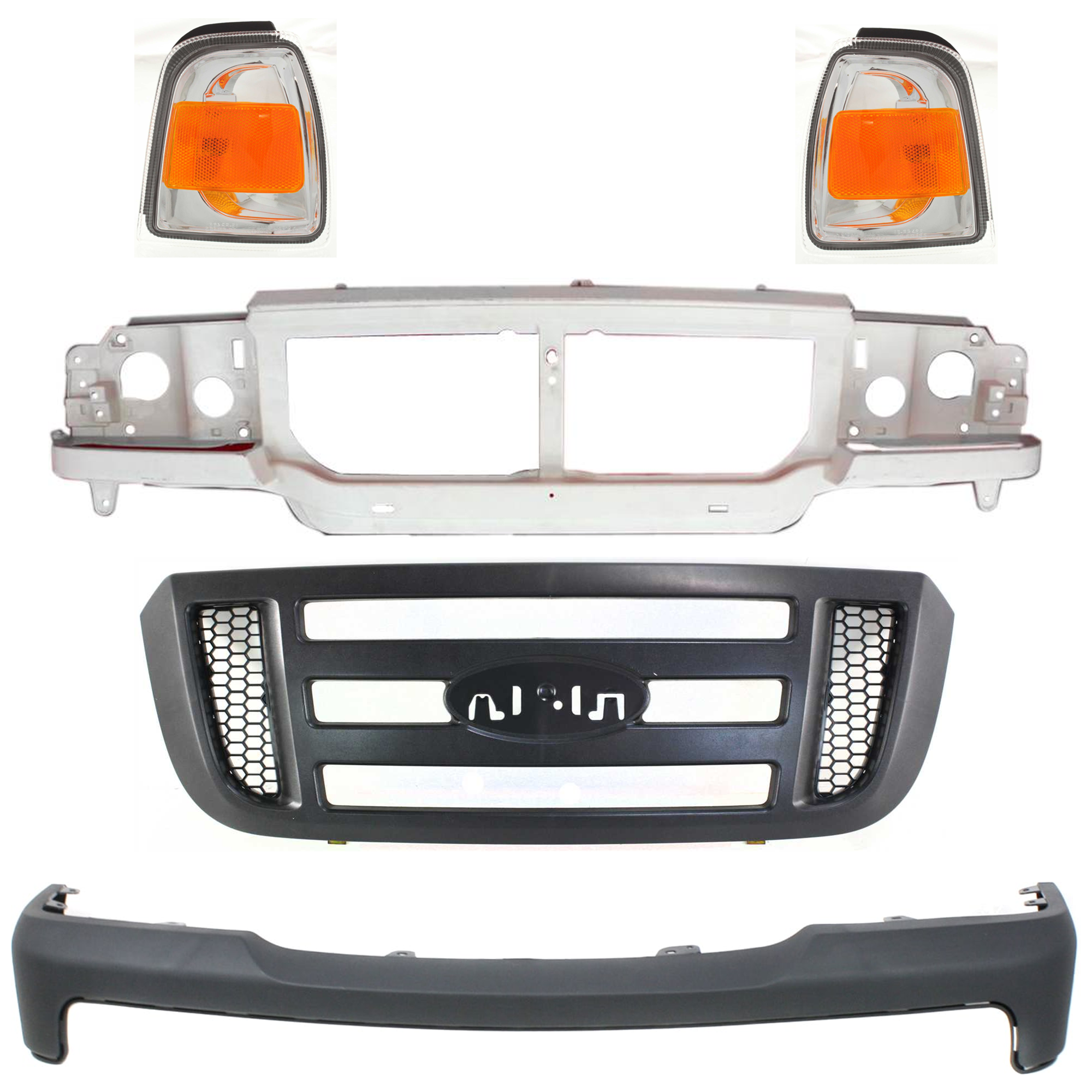 AM RANGER 04-11 HEADER PANEL 5 pc Kit SKU KIT 072924 C1996 Partslink FO1220228 FO1000603 FO2530171 FO2531171 OEM 6L5Z8A284AA 6L5Z17D957AAA 6L5Z