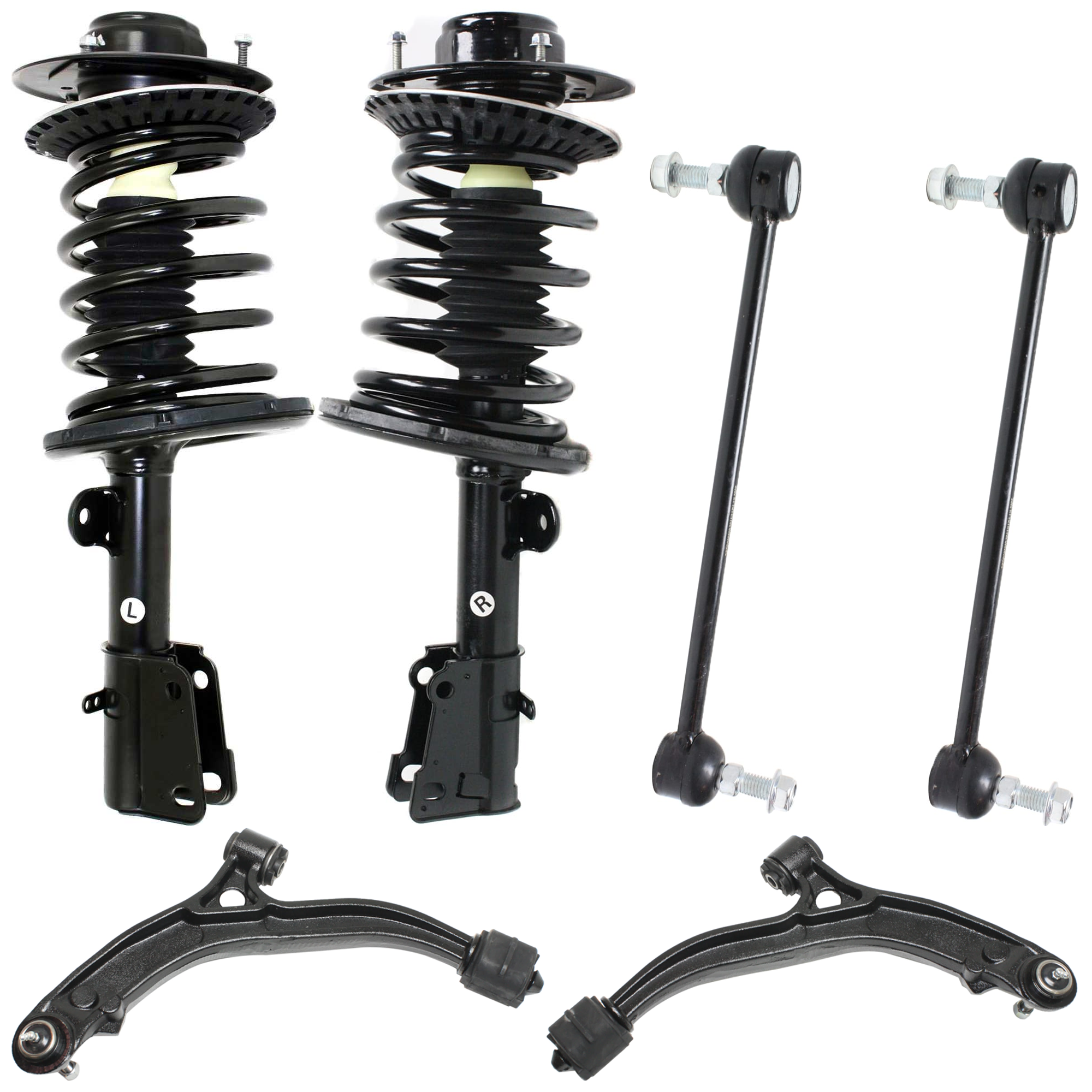 AM TOWN COUNTRY GRAND CARAVAN 01-07 FRONT FULLY LOADED STRUT RH AND LH 6 pc kit with Control Arms and Sway Bar Links SKU KIT 072924 C1999 OEM 5066336AA 5066337AA 4743834AB