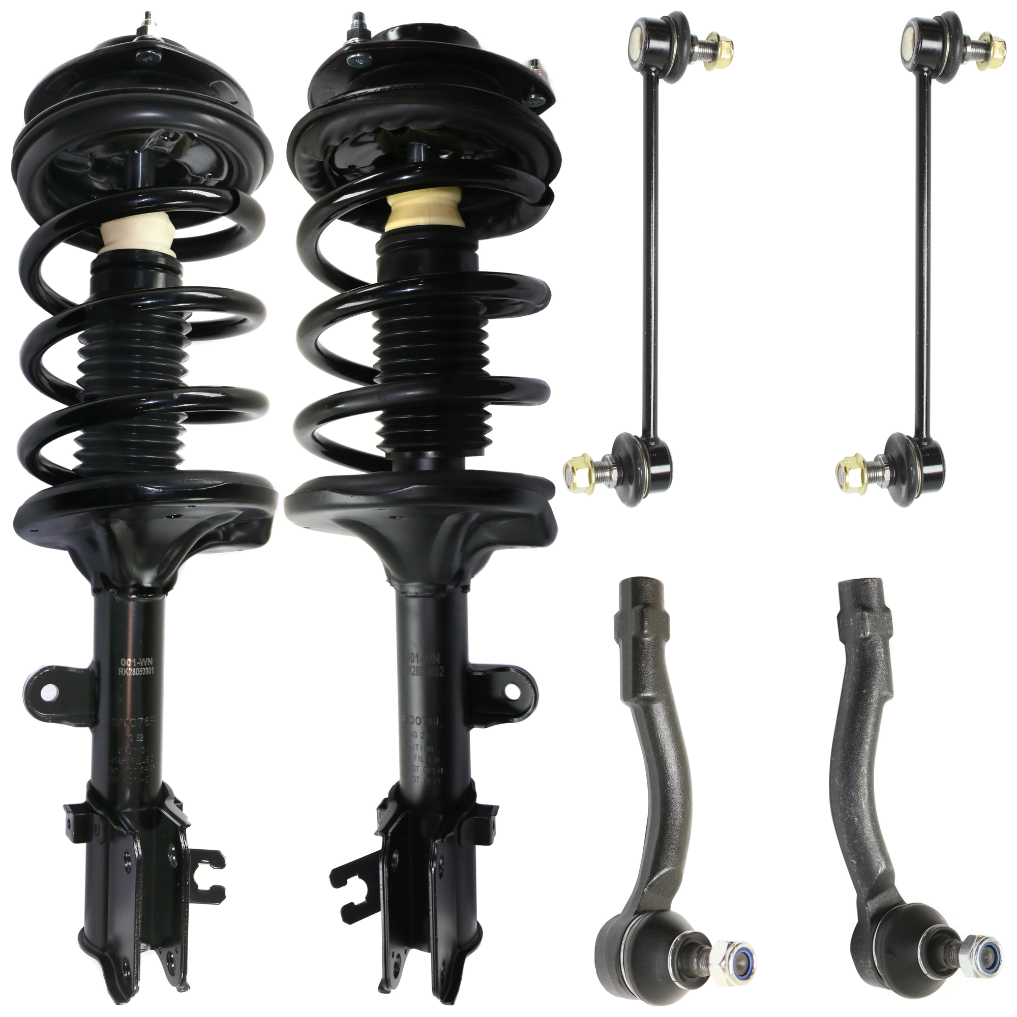 AM SPORTAGE 05-10 TUCSON 05-09 FRONT LOADED STRUT RH AND LH 6 pc kit Gas Charged Twin tube with Sway Bar Link and Tie Rod End SKU KIT 072924 C2014 OEM 11744-172219-815601-546612E500
