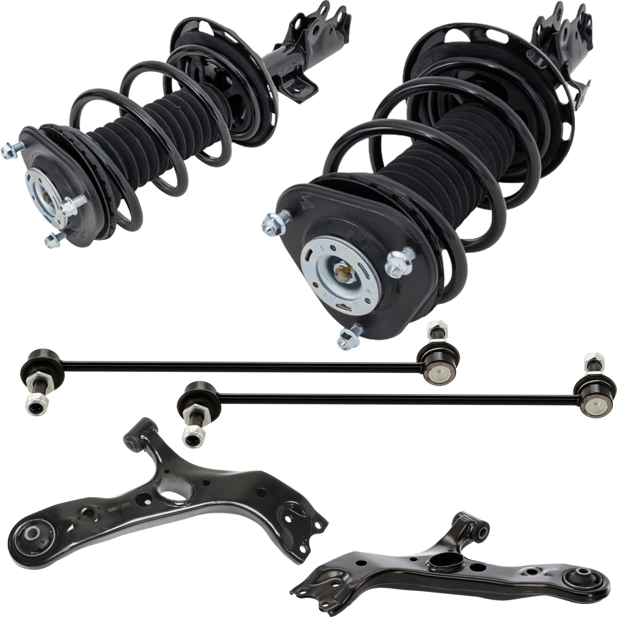 AM RAV4-06-12 FRONT FULLY LOADED STRUT RH AND LH 6 pc kit with Control Arms and Sway Bar Links SKU KIT 072924 C2018 OEM 11253-11255-172276-816931