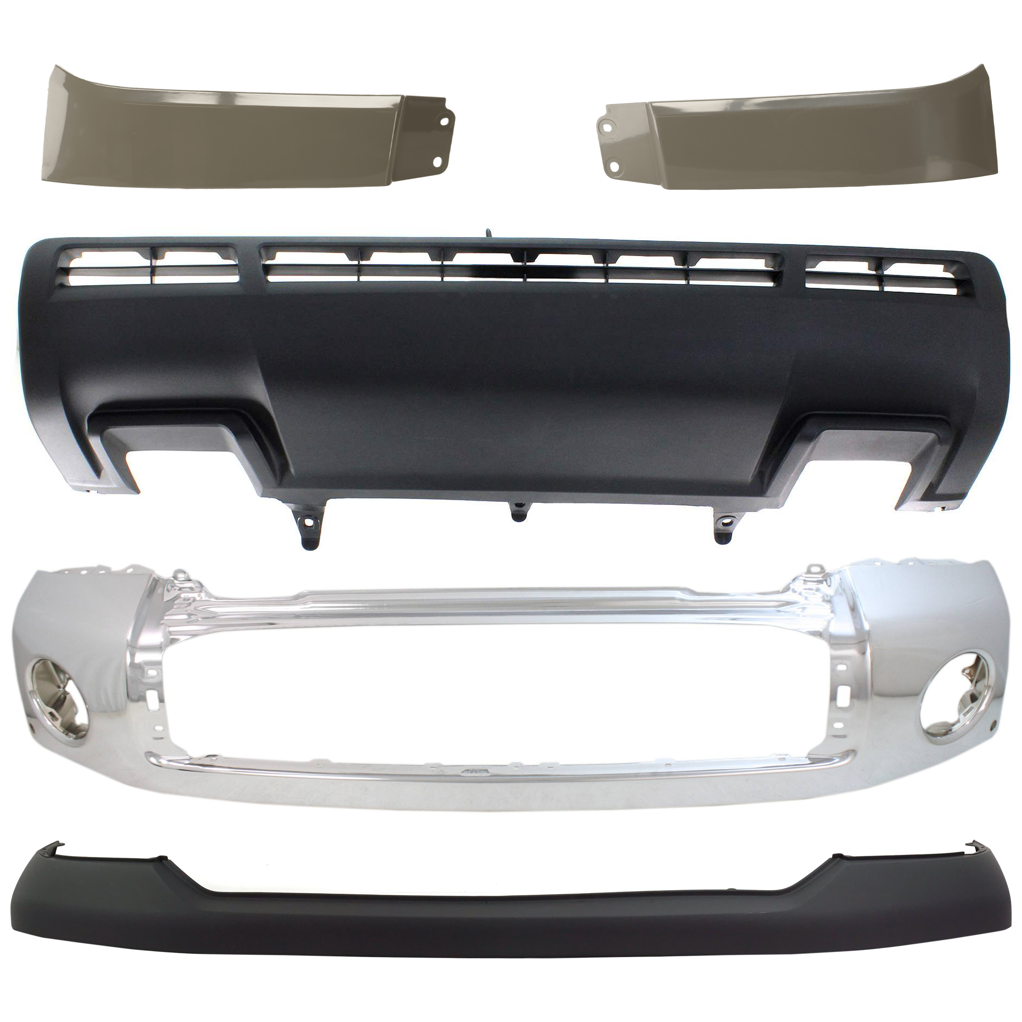 AM TUNDRA 10-13 FRONT BUMPER 5 pc kit w Valance Bumper Cover and Headlight Filler SKU KIT 072924 C2034 Partslink TO1002181 TO1014100 TO1243100 TO1242100 TO1095202 OEM 521110C901-521290C901-539310C9