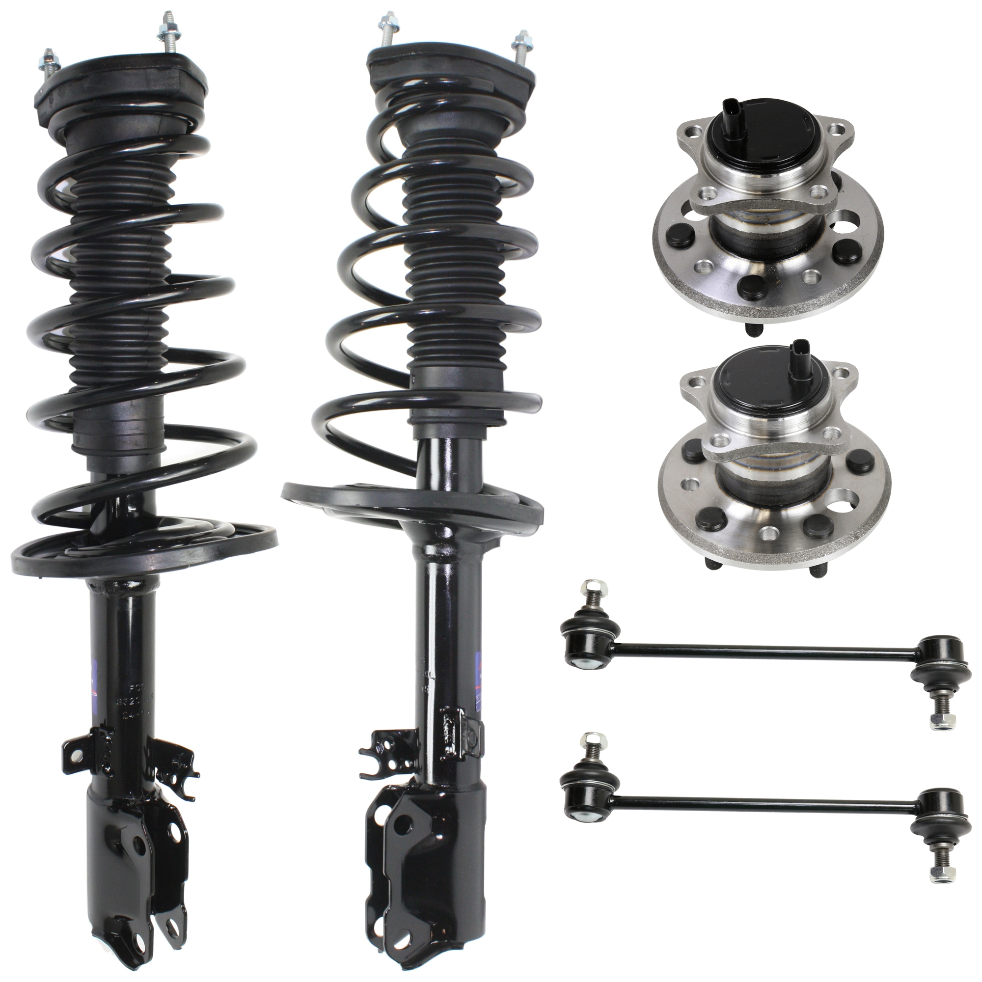 AM SOLARA 04-08 REAR FULLY LOADED STRUT RH AND LH 6 pc kit with Sway Bar Links and Wheel Hubs SKU KIT 072924 C2065 OEM 4853080165-4853039885-48540394
