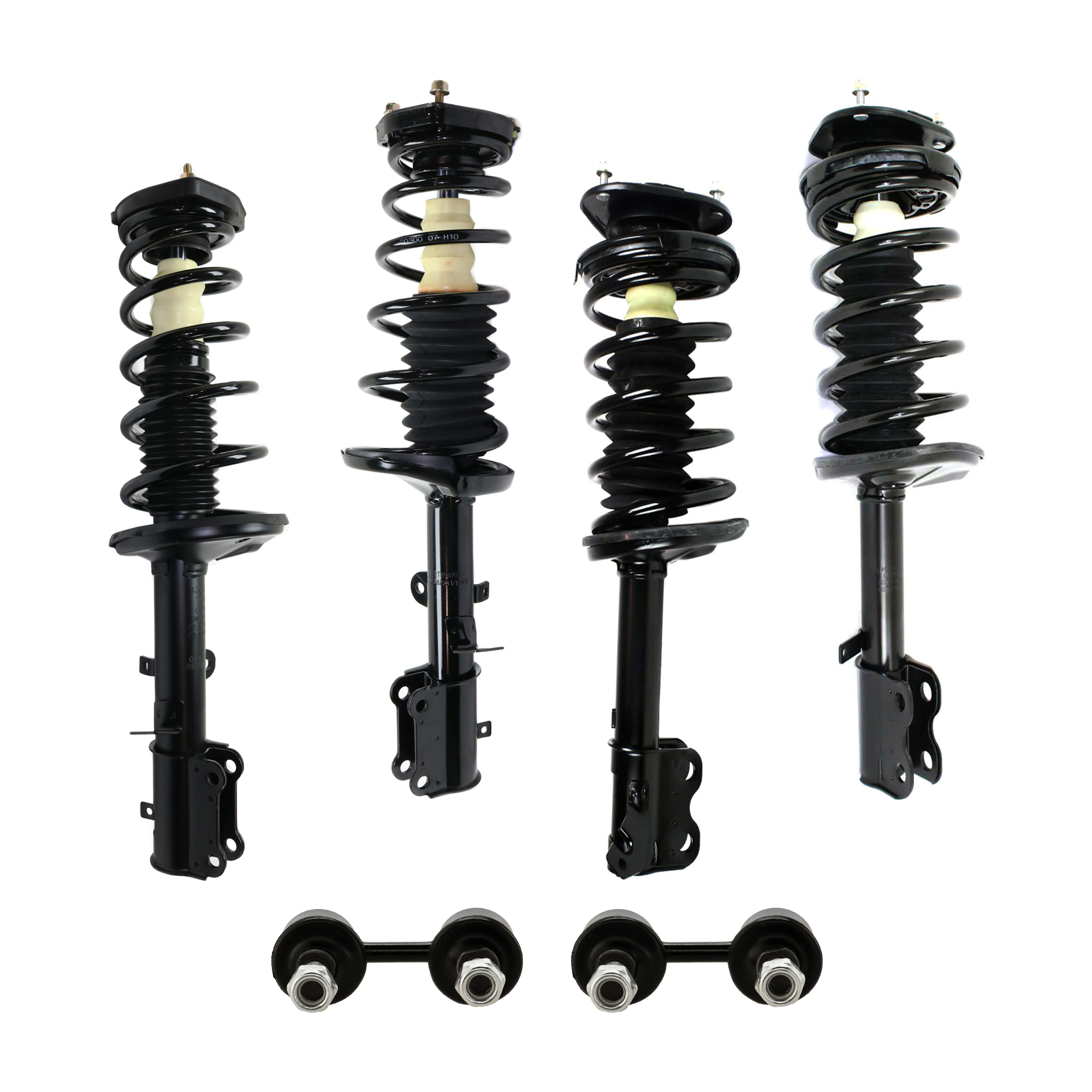 AM COROLLA 93-02 FRONT AND REAR SUSPENSION KIT RH AND LH 6 pc Kit with Shock Absorber and Strut Assembly and Sway Bar Link SKU KIT 072924 C2066 OEM 92130012-55S15051-813074-13