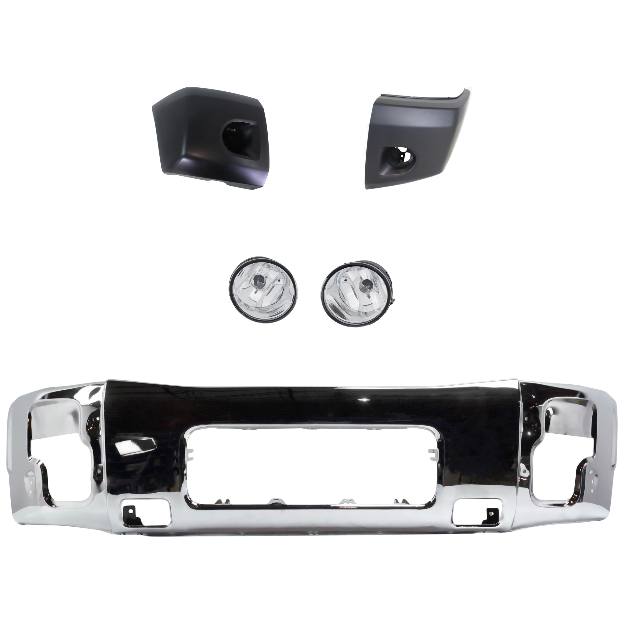 AM TITAN 08-15 FRONT BUMPER 4 pc. Kit w Bumper End and Fog Light SKU KIT 072924 C2073 Partslink NI1002136 NI1005148 NI1004148 NI2592119 NI2593119 OEM 62022ZR08A 62024ZR00A 62025ZR0
