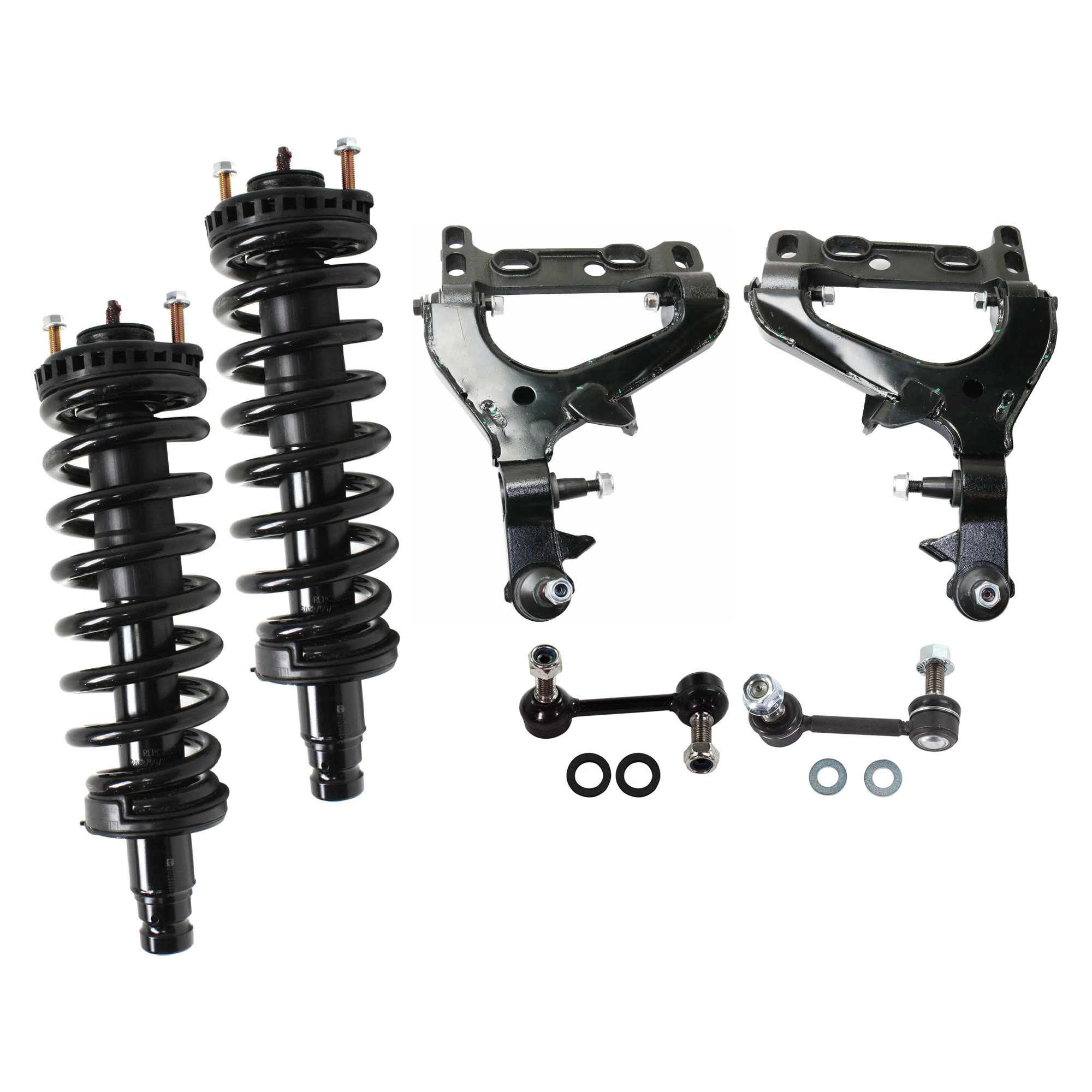 AM ASCENDER 04-08 FRONT CONTROL ARM RH AND LH 6 pc kit with Loaded Struts and Sway Bar Links SKU KIT 072924 C2087 OEM 19133555-19133556-15098725-150