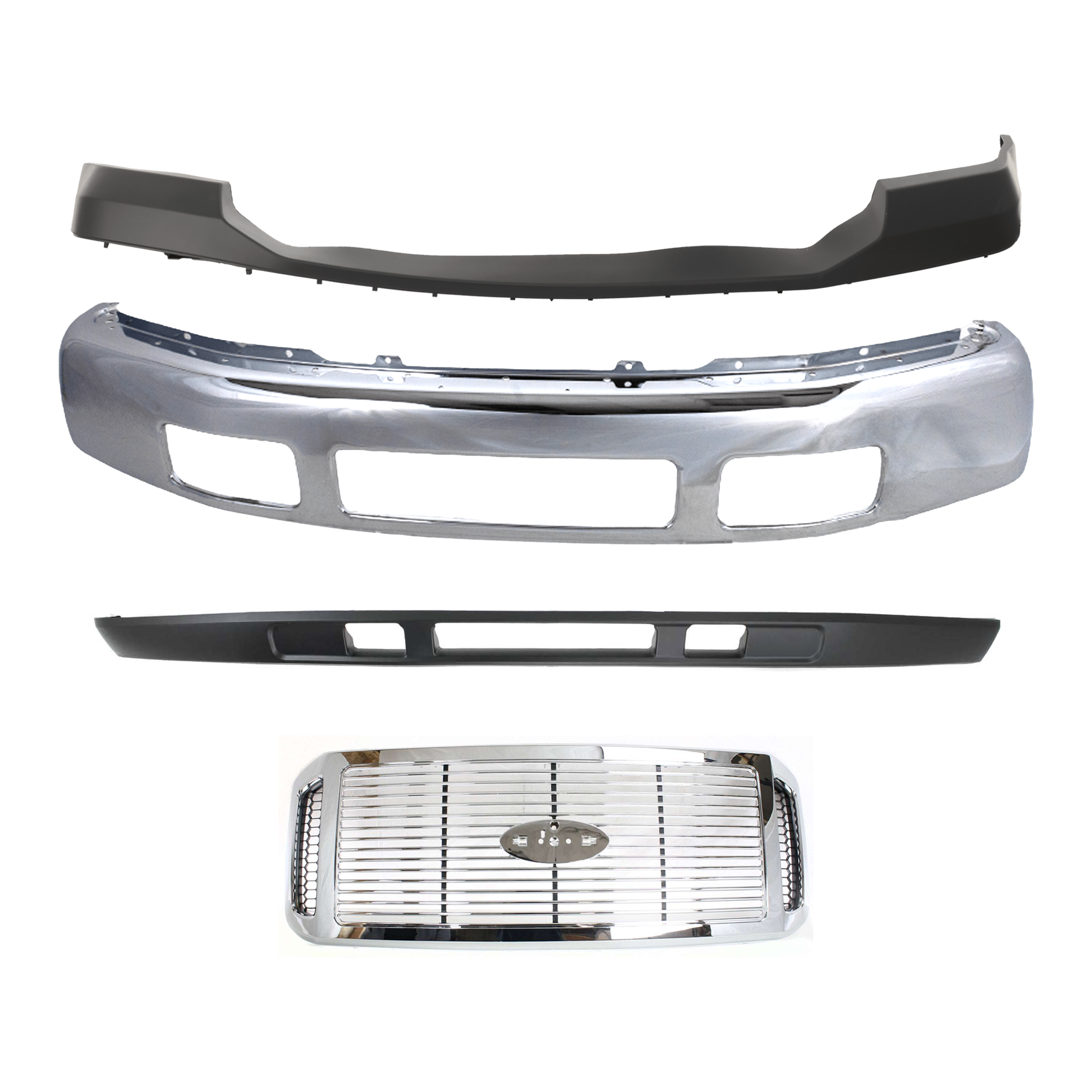 AM F 250 F 350 SUPER DUTY 06-07 FRONT BUMPER 4 pc kit w Grille Assembly Bumper Cover and Valance SKU KIT 072924 C2126 Partslink FO1002392 FO1000607 FO1200459 FO1095219 OEM 5C3Z17757BA 6C3Z17D957AA 6C3Z8