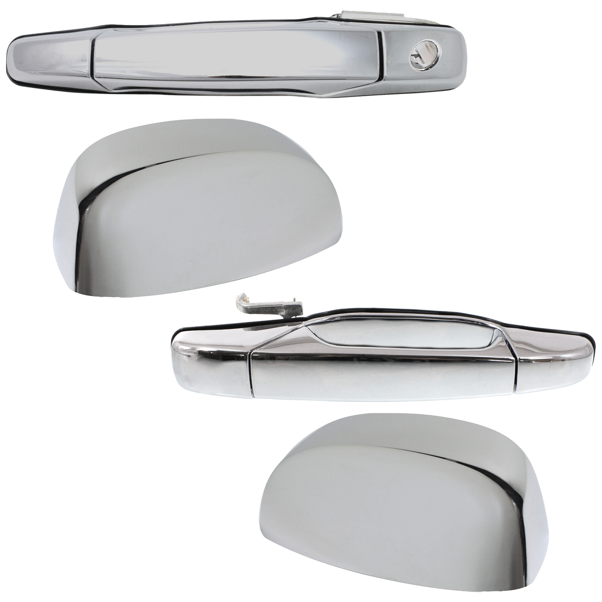 AM SILVERADO SIERRA 07-13 FRONT EXTERIOR DOOR HANDLE RH AND LH 4 pc Kit Chrome LH w Key Hole RH w o Key Hole w o Keyless Entry w Mirror Cover SKU KIT 072924 C2132 OEM 84053434-22738721-84053438 PFM
