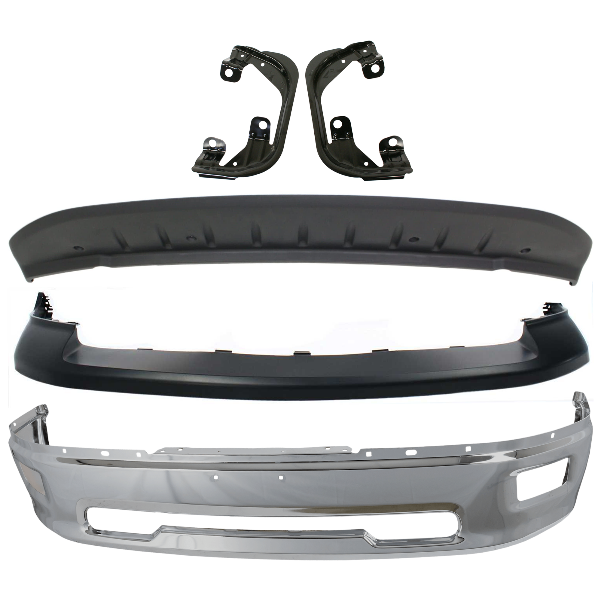 AM RAM 09-12 FRONT BUMPER 5 pc kit w Bumper Cover Valance and Fog Light Bracket SKU KIT 072924 C2145 Partslink CH1002386 CH1014101 CH1061100 CH1090133 OEM 55112609AA 68206067AA 1JL39TZZ