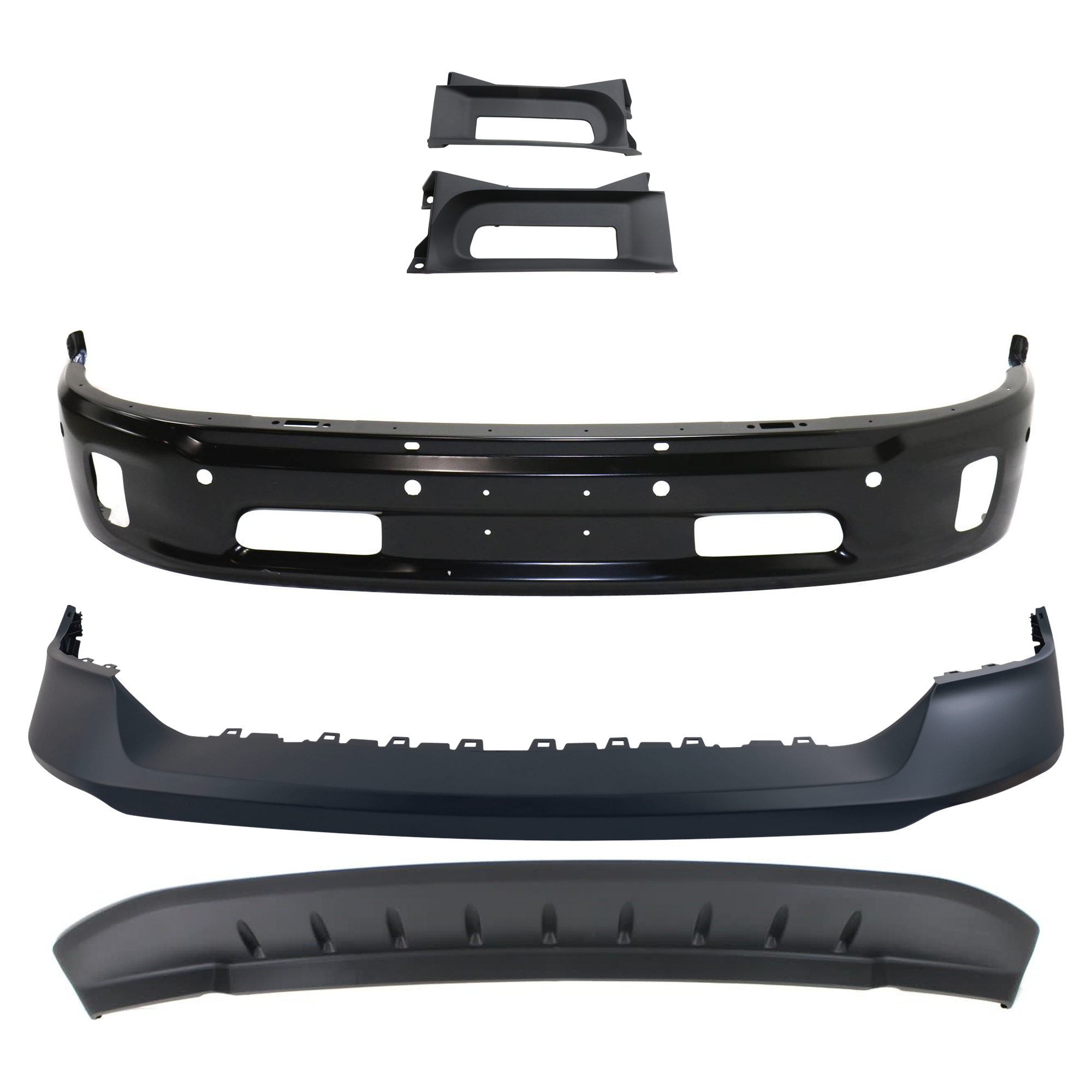 AM 1500-14-18-1500 CLASSIC 19-21 FRONT BUMPER Lower 5 pc kit w Bumper Cover Valance and Bumper Trim SKU KIT 072924 C2147 Partslink CH1002400 CH1014108 CH1037113 CH1090147 OEM 68160858AA 68197697AA 68196982