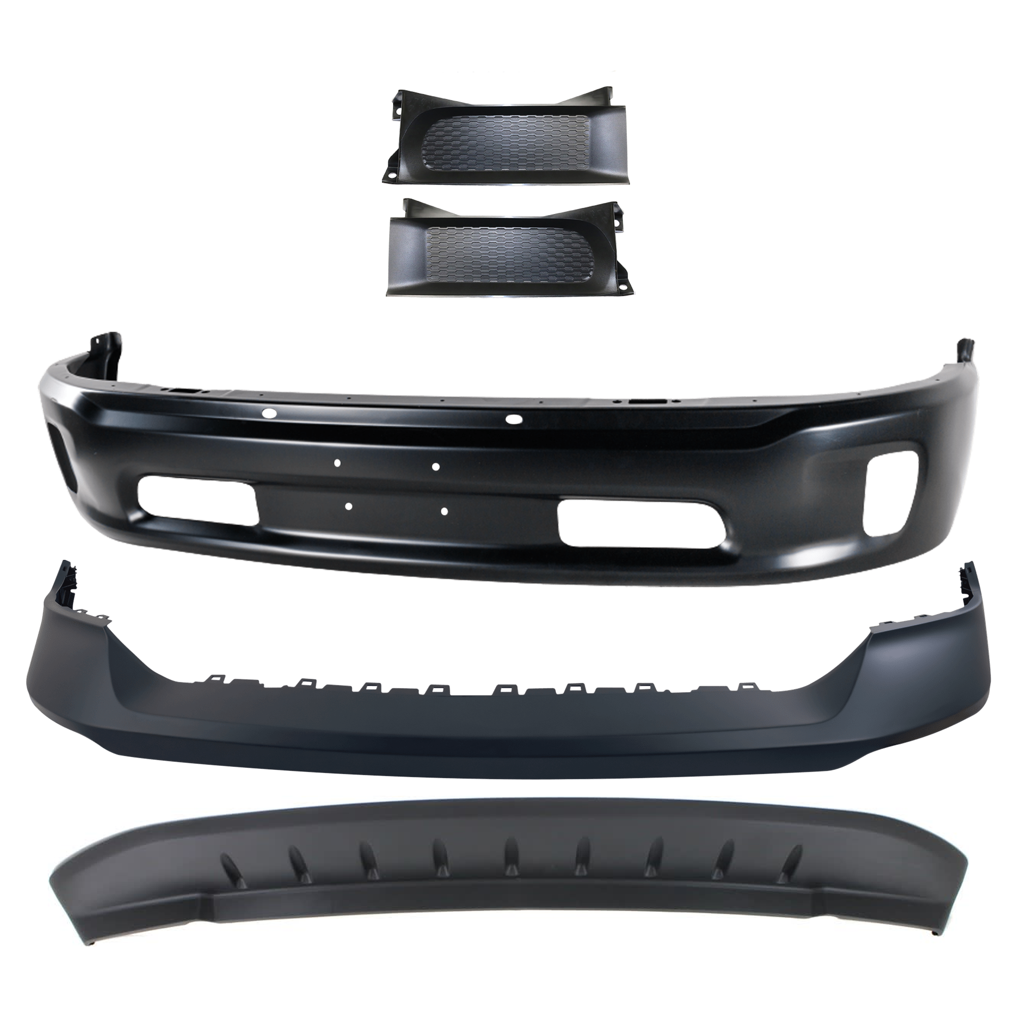 AM 1500-14-18-1500 CLASSIC 19-21 FRONT BUMPER Lower 5 pc kit w Bumper Cover Valance and Bumper Trim SKU KIT 072924 C2148 Partslink CH1002399 CH1014108 CH1037112 CH1090147 OEM 68160854AB 68197697AA 68196984
