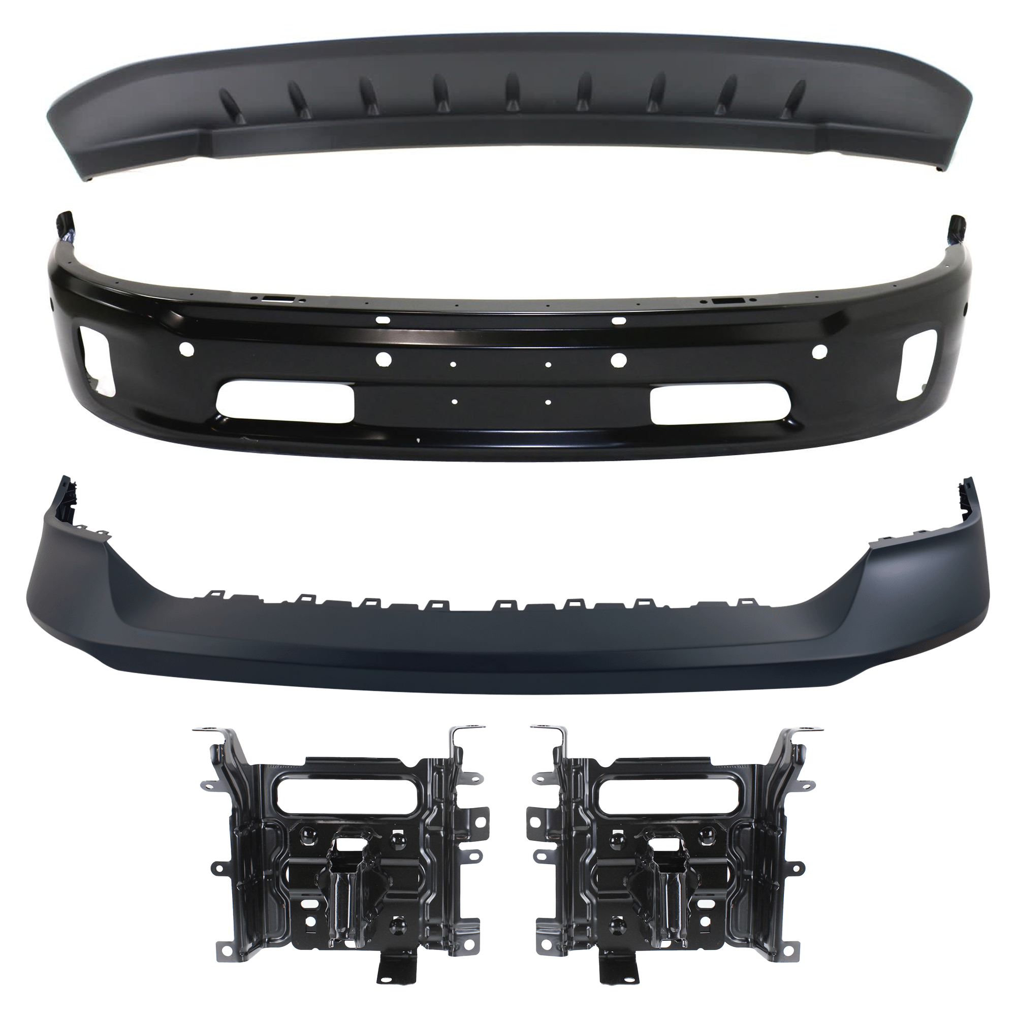 AM 1500-14-18-1500 CLASSIC 19-21 FRONT BUMPER Lower 5 pc kit w Bumper Cover Valance and Bumper Bracket SKU KIT 072924 C2152 Partslink CH1002400 CH1061104 CH1014108 CH1090147 OEM 68160858AA 68232485AA 68197697