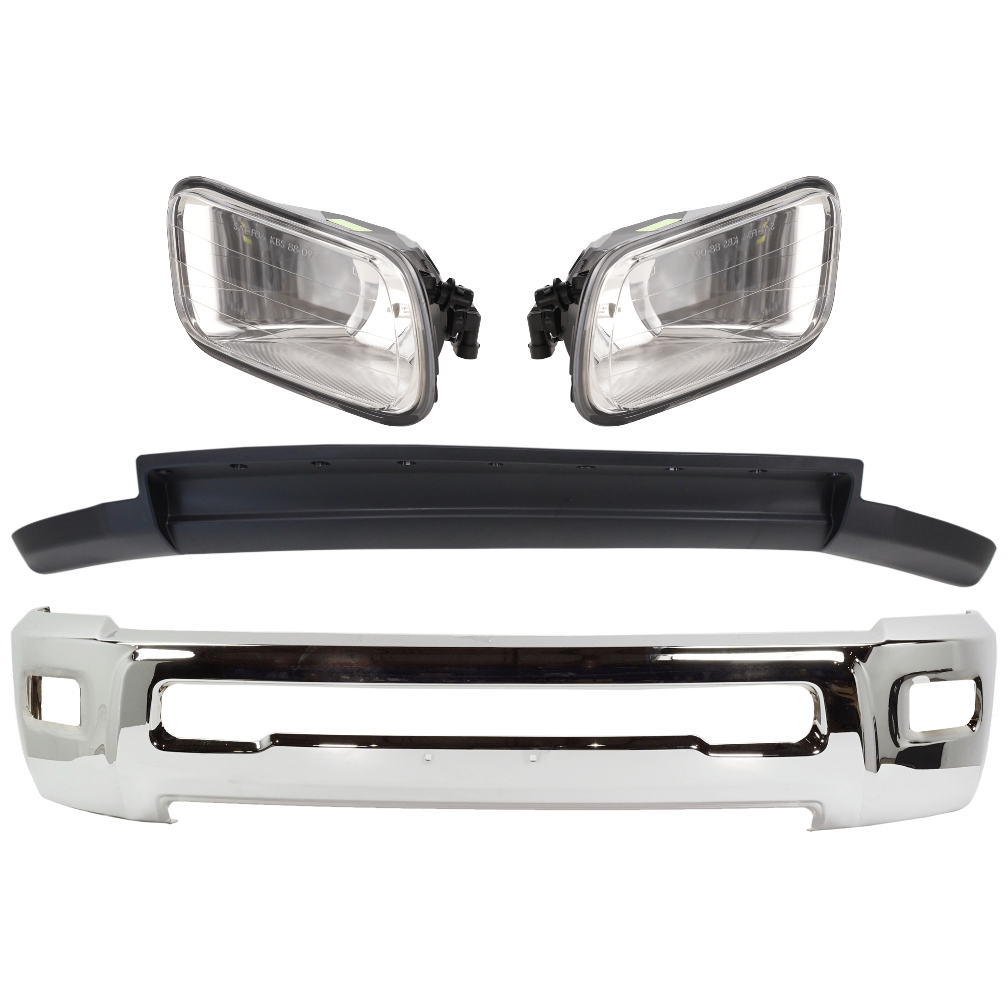 AM RAM 2500-3500-10-10 FRONT BUMPER 5 pc kit w Fog Light and Valance SKU KIT 072924 C2157 Partslink CH1002390 CH1090140 OEM 68045698AB 55372735AB PFM 5537