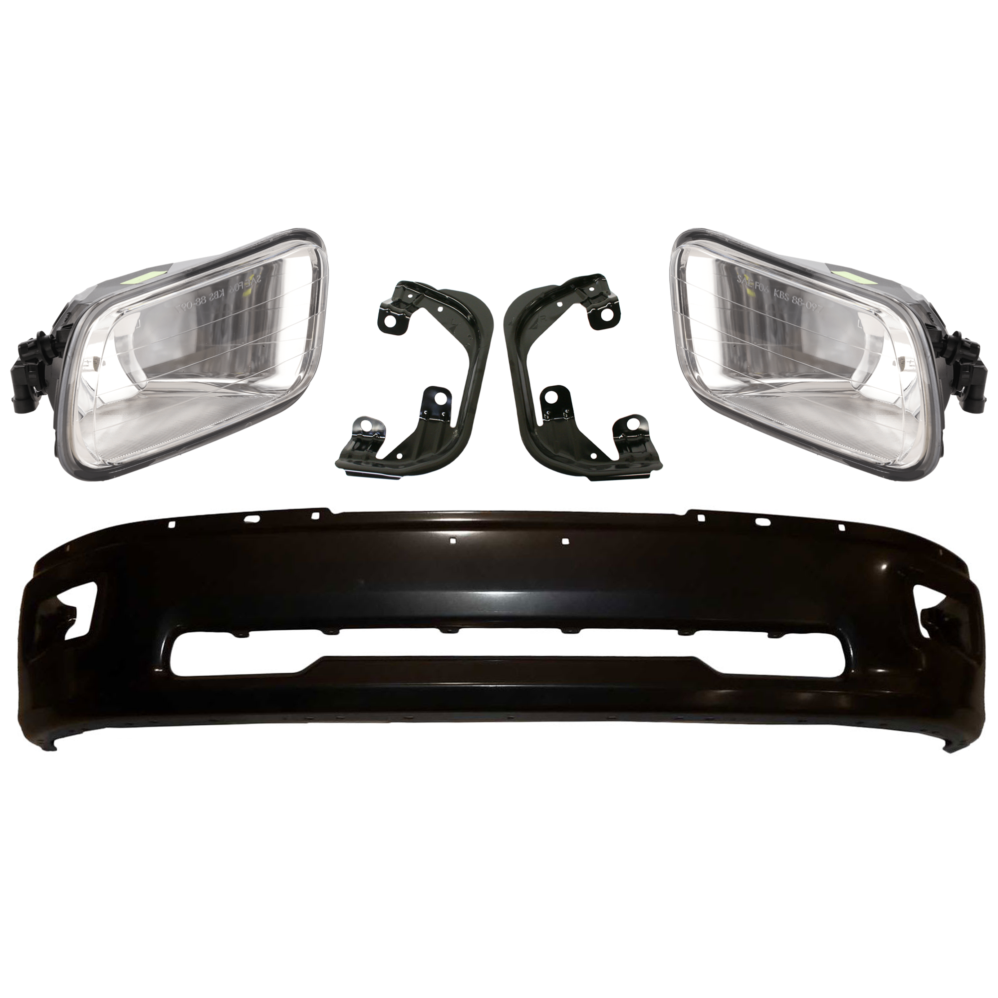 AM RAM 1500-09-12 FRONT BUMPER 5 pc kit w Fog Light and Fog Light Bracket SKU KIT 072924 C2159 Partslink CH1002384 CH1061100 OEM 68206067AA 55112609AA 55372735