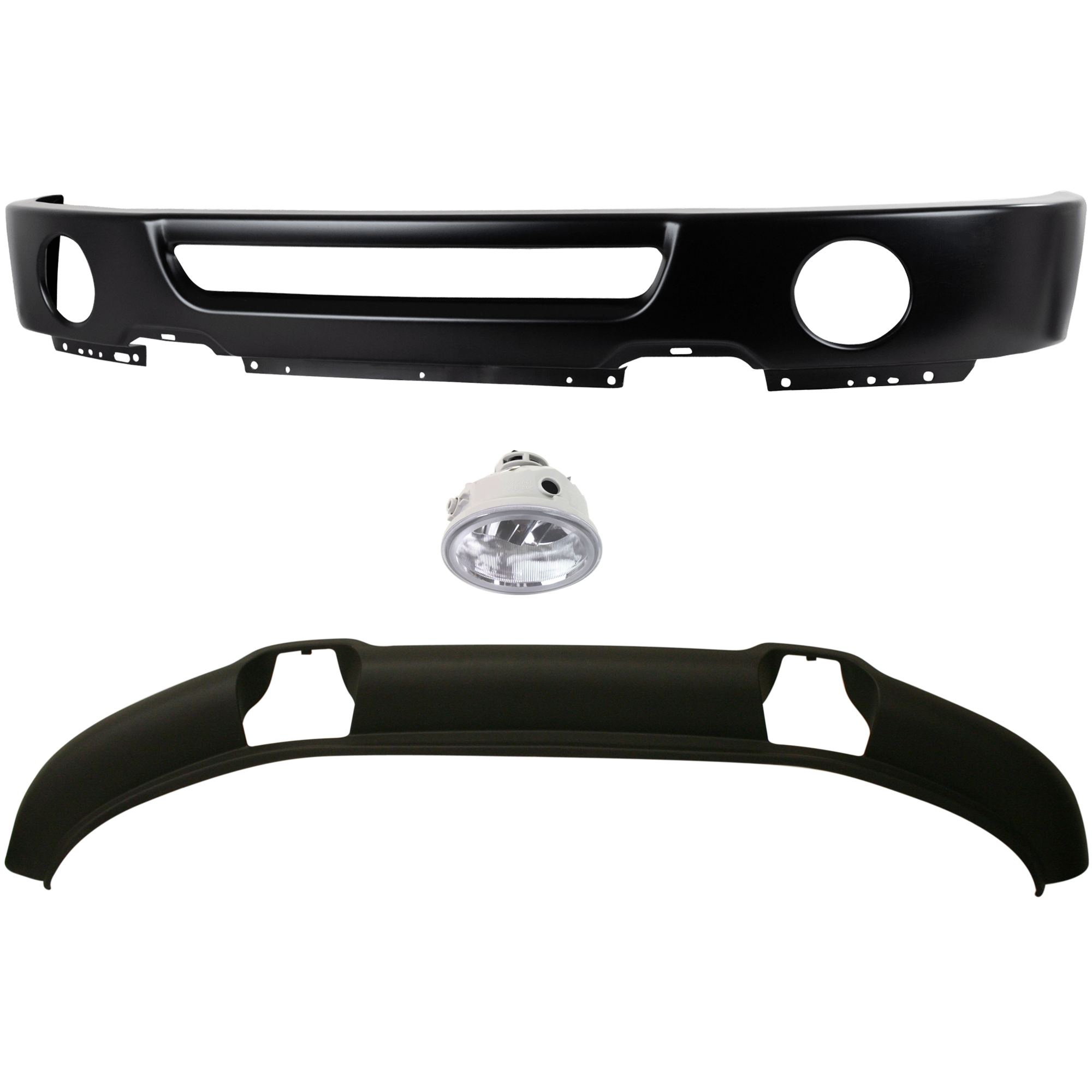 AM F 150-07-08 FRONT BUMPER 4 pc kit with Valance and Fog Light SKU KIT 072924 C2168 Partslink FO1002401 FO2592220 FO2593220 FO1093108 OEM 6L3Z17757DAPTM AL3Z15201A PFM