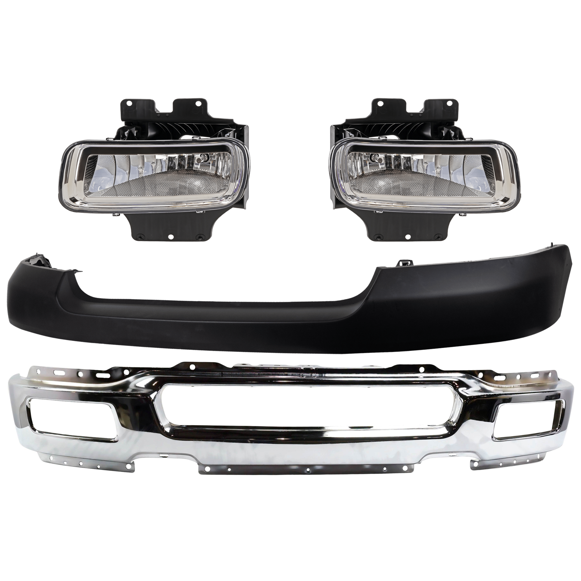 AM F 150-04-06 MARK LT 06-06 FRONT BUMPER 4 pc kit w Bumper cover and Fog light SKU KIT 072924 C2177 Partslink FO1002390 FO1000561 FO2593209 FO2592209 OEM 4L3Z17757BA 4L3Z17D957DA 5L3Z1