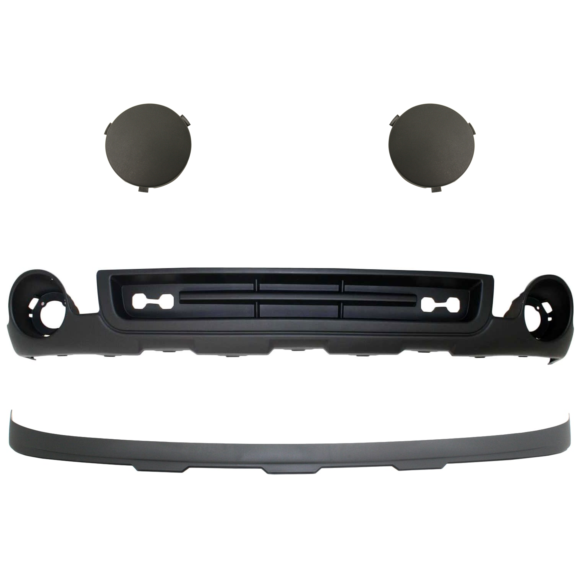 AM SIERRA 1500-07-13 FRONT LOWER VALANCE Air Deflector Textured 4 pc kit with Fog Light Cover SKU KIT 072924 C2192 Partslink GM1015100 GM1092211 GM1038105 GM1039105 OEM 15131299-15917769-15901586-159