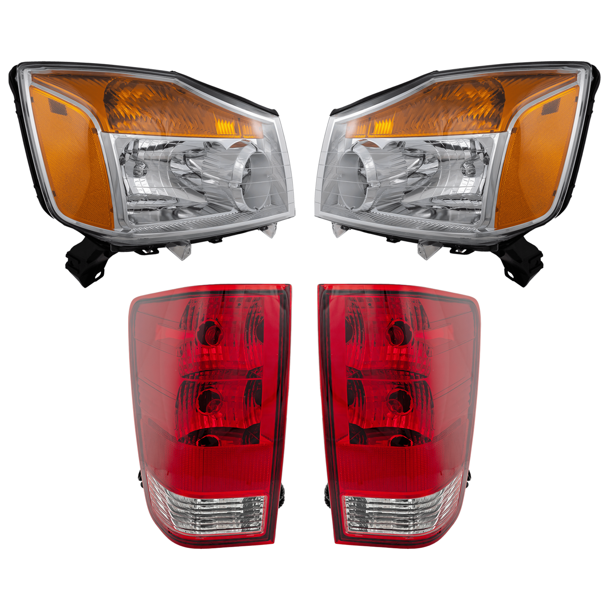 AM TITAN 08-15 HEAD LAMP RH AND LH 4 pc Kit with Tail Light SKU KIT 072924 C2217 Partslink NI2502168 NI2503168 NI2801166 NI2800166 OEM 260109FF0A 260609FF0A 26550ZH2