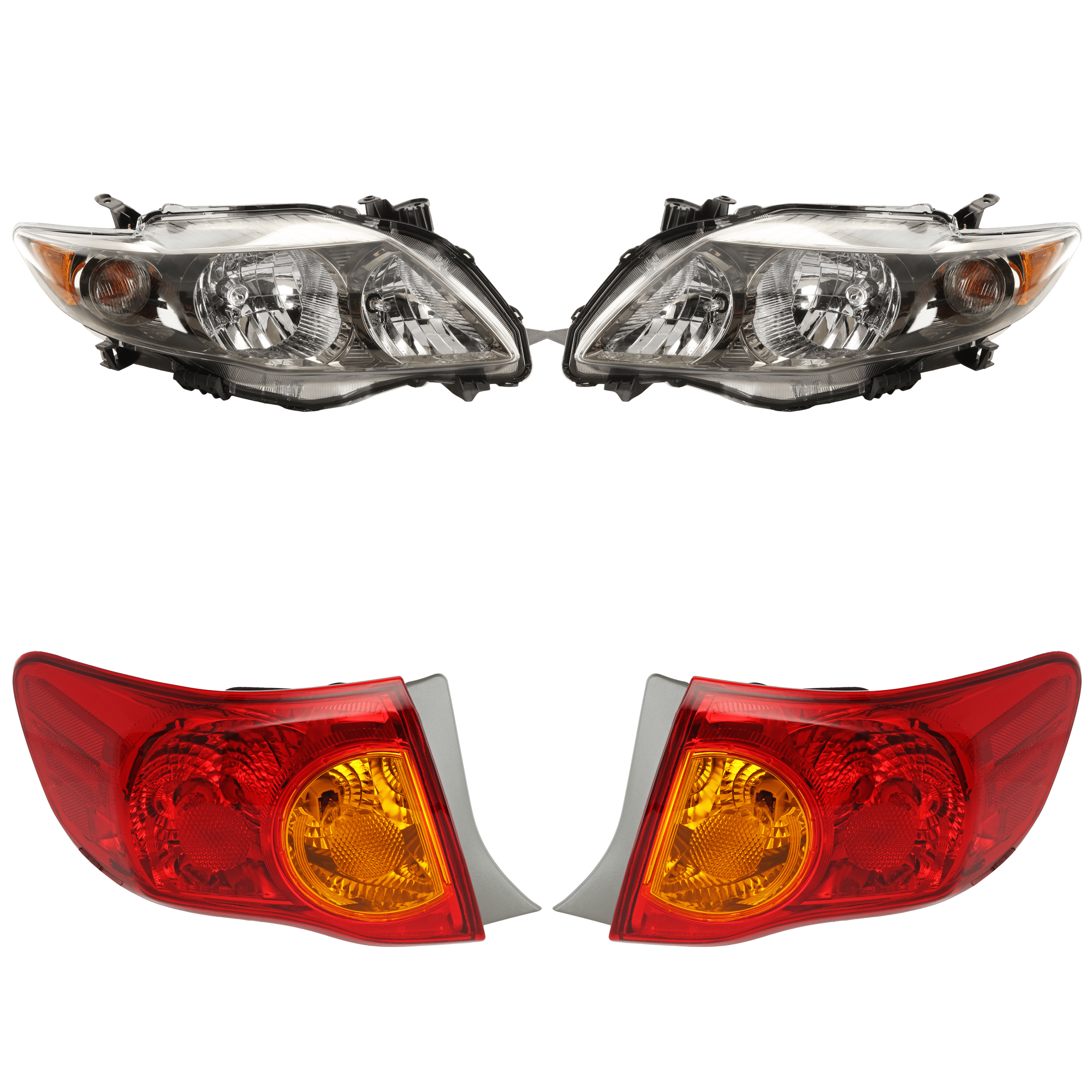 AM COROLLA 09-10 HEAD LAMP RH AND LH Assembly Halogen 4 pc kit with Tail Lights SKU KIT 072924 C2236 Partslink TO2502183 TO2503183 TO2801175 TO2800175 OEM 8111002680-8115002680-81550024