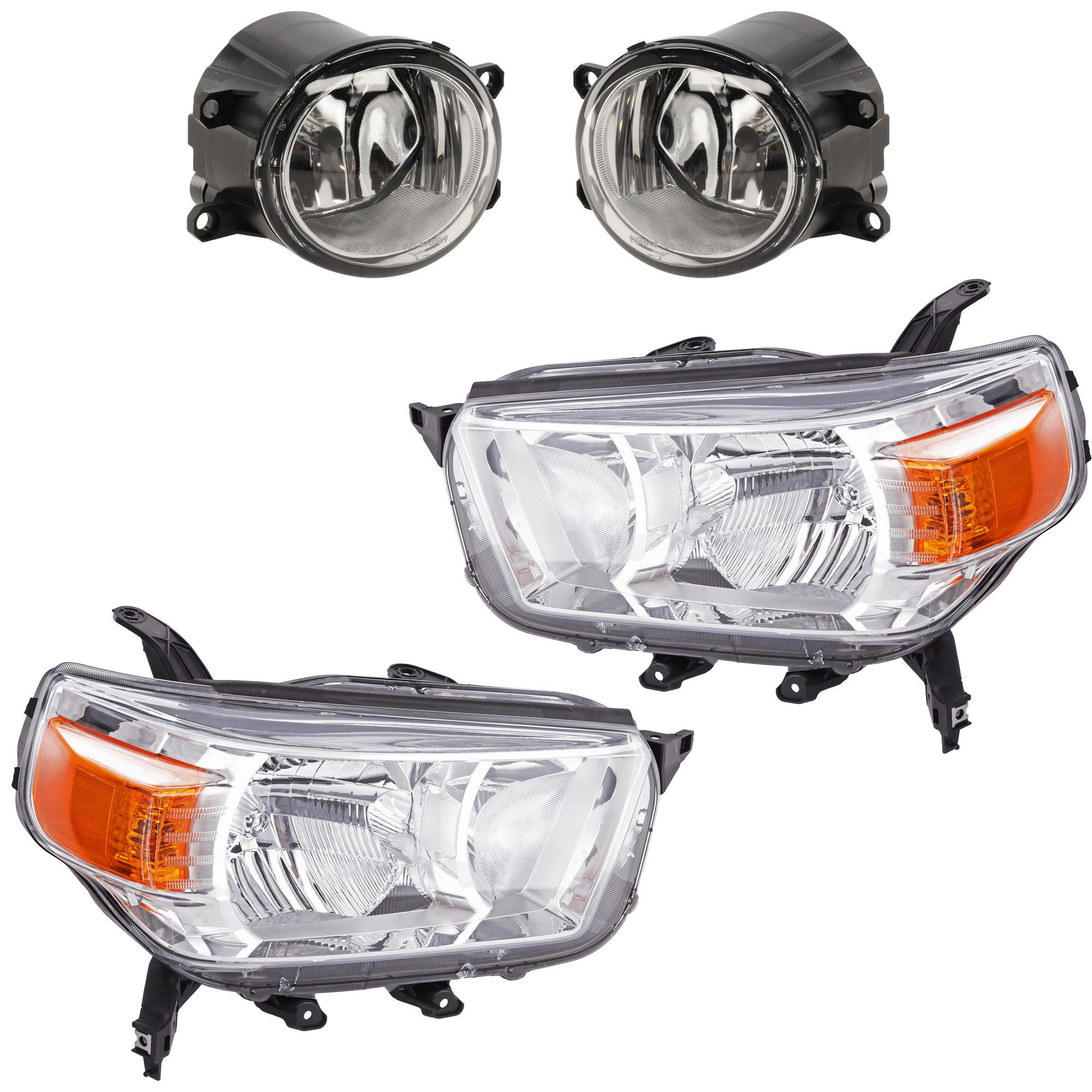 AM 4RUNNER 10-13 HEAD LAMP RH AND LH 4 pc kit Lens and Housing Halogen with Fog Light SKU KIT 072924 C2239 Partslink TO2518127 TO2519127 TO2592124 TO2592133 TO2593124 TO2593133 OEM 8113035520-8117035520-812200W0