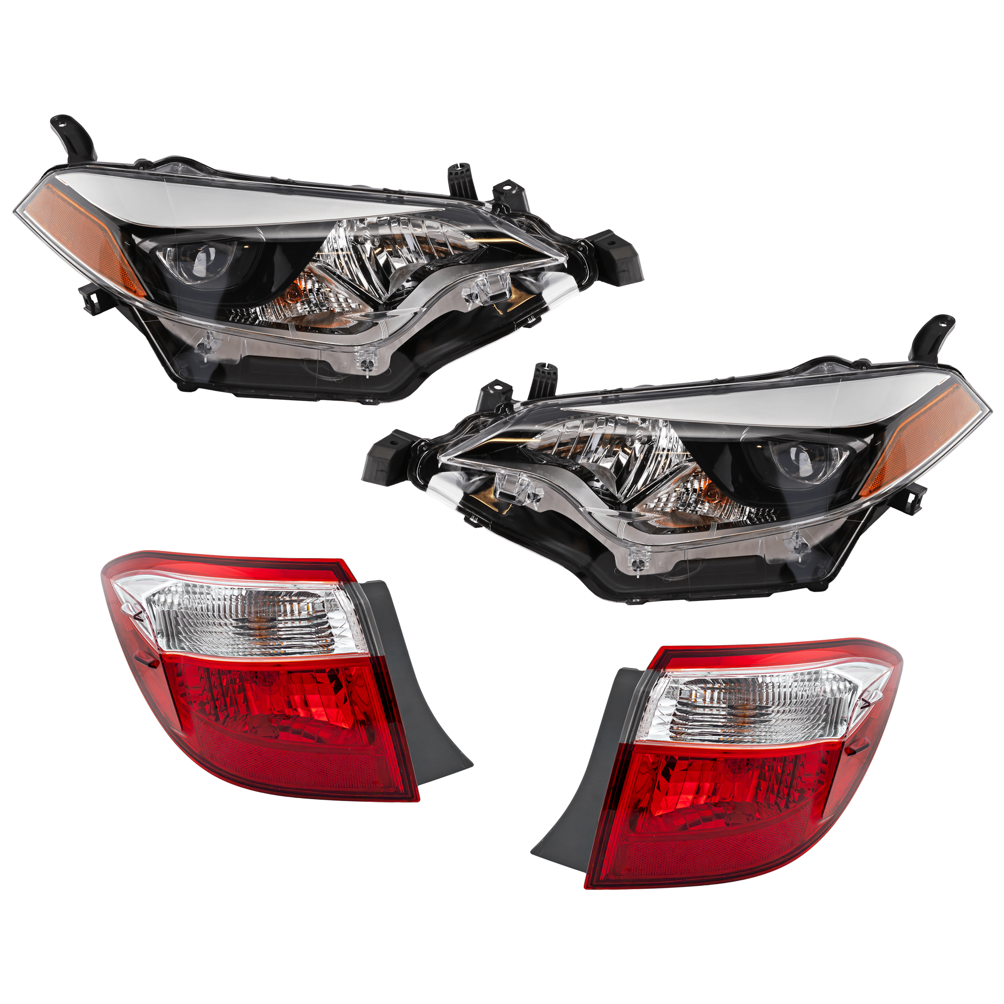 AM COROLLA 14-16 HEAD LAMP RH AND LH Assembly LED 8 pc kit with Tail Light SKU KIT 072924 C2240 Partslink TO2502216 TO2503216 TO2805118 TO2804118 OEM 8111002E60-8115002E60-81550-02