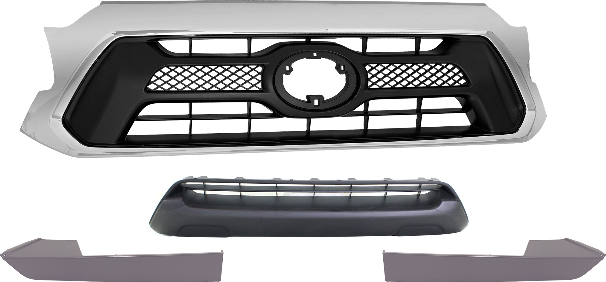 AM TACOMA 12-15 GRILLE 4 pc Kit Chrome Shell Painted Black Insert SKU KIT 072924 C2242 Partslink TO1200351 TO1036133 TO1088118 TO1089118 OEM 5310004491-5311204030-52503049