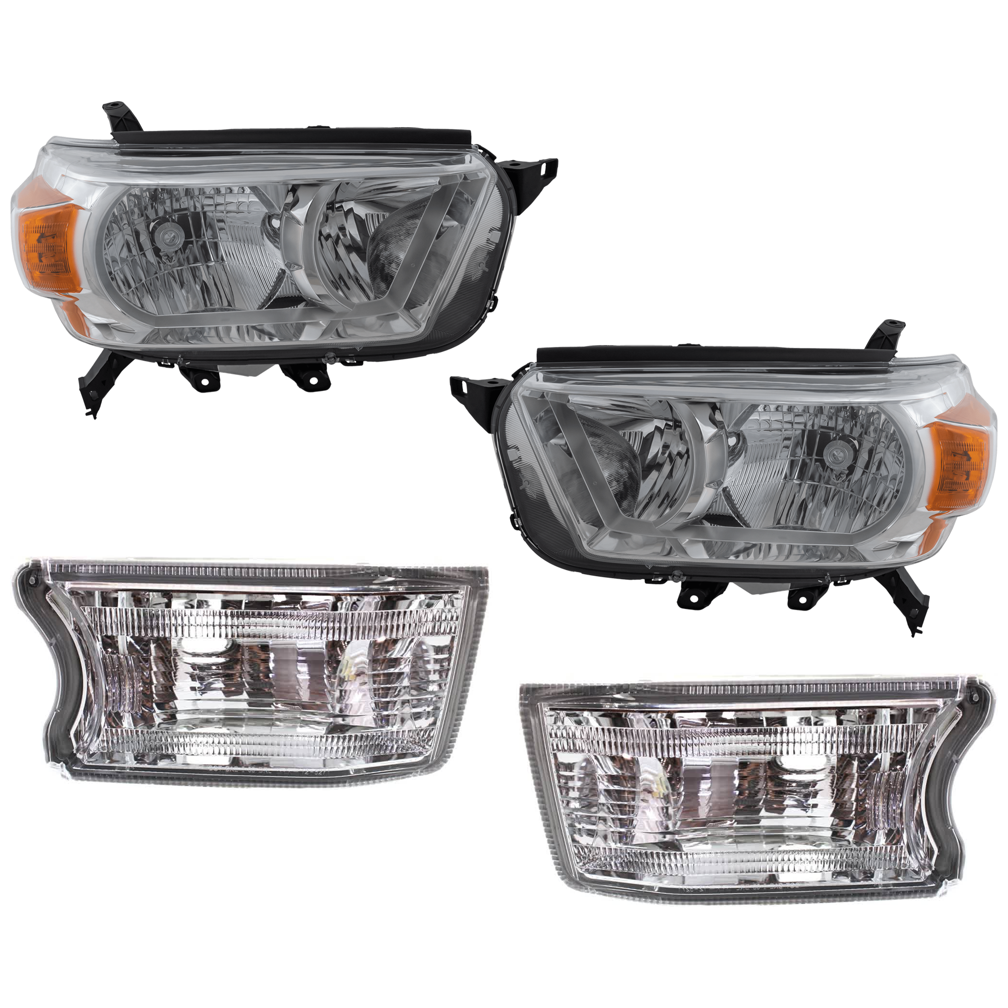 AM 4RUNNER 10-13 HEAD LAMP RH AND LH 4 pc Kit with Turn Signal Light SKU KIT 072924 C2243 Partslink TO2518127 TO2519127 TO2532115 TO2533115 OEM 8113035520-8117035520-81521353