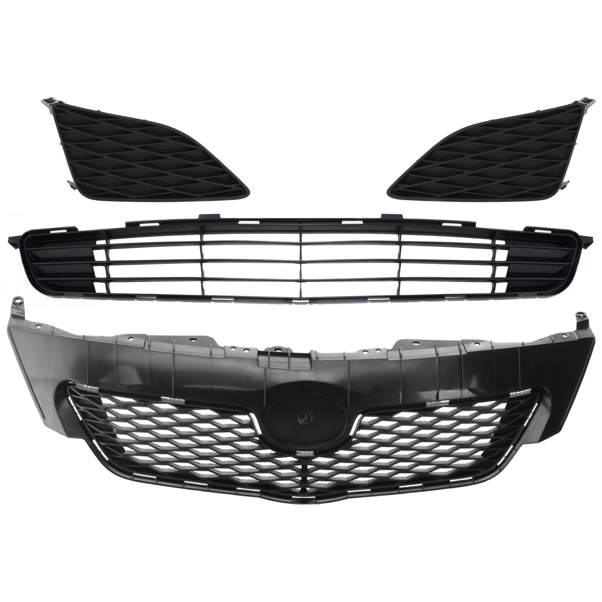 AM COROLLA 09-10 FRONT BUMPER GRILLE Textured Black 4 pc Kit with Fog Light Cover and Grille Assembly SKU KIT 072924 C2247 Partslink TO1036111 TO1039115 TO1038115 TO1200304 OEM 5311202120-8148102090-81482020