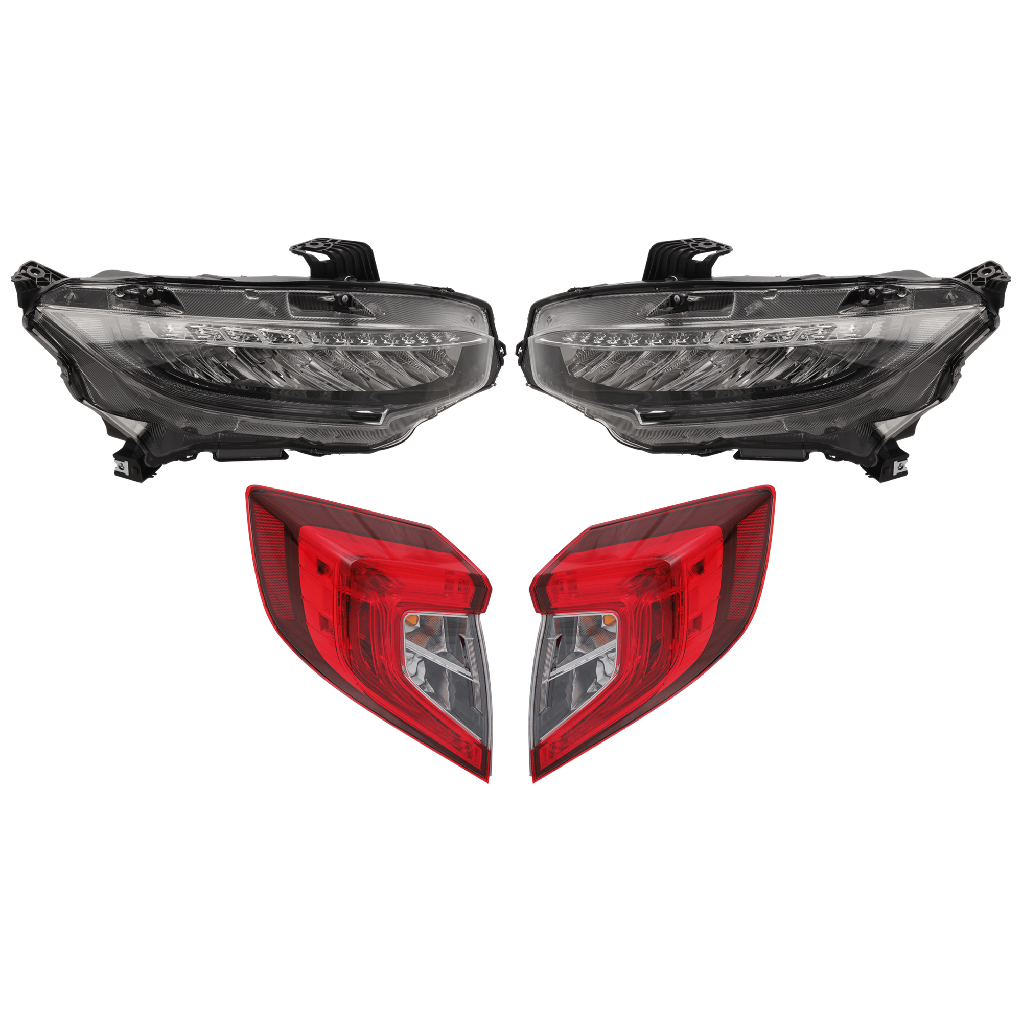 AM CIVIC 16-19 HEAD LAMP RH AND LH 4 pc Kit with Tail Light SKU KIT 072924 C2263 Partslink HO2502176 HO2503176 HO2804110 HO2805110 OEM 33100TBAA11-33150TBAA11-33550T