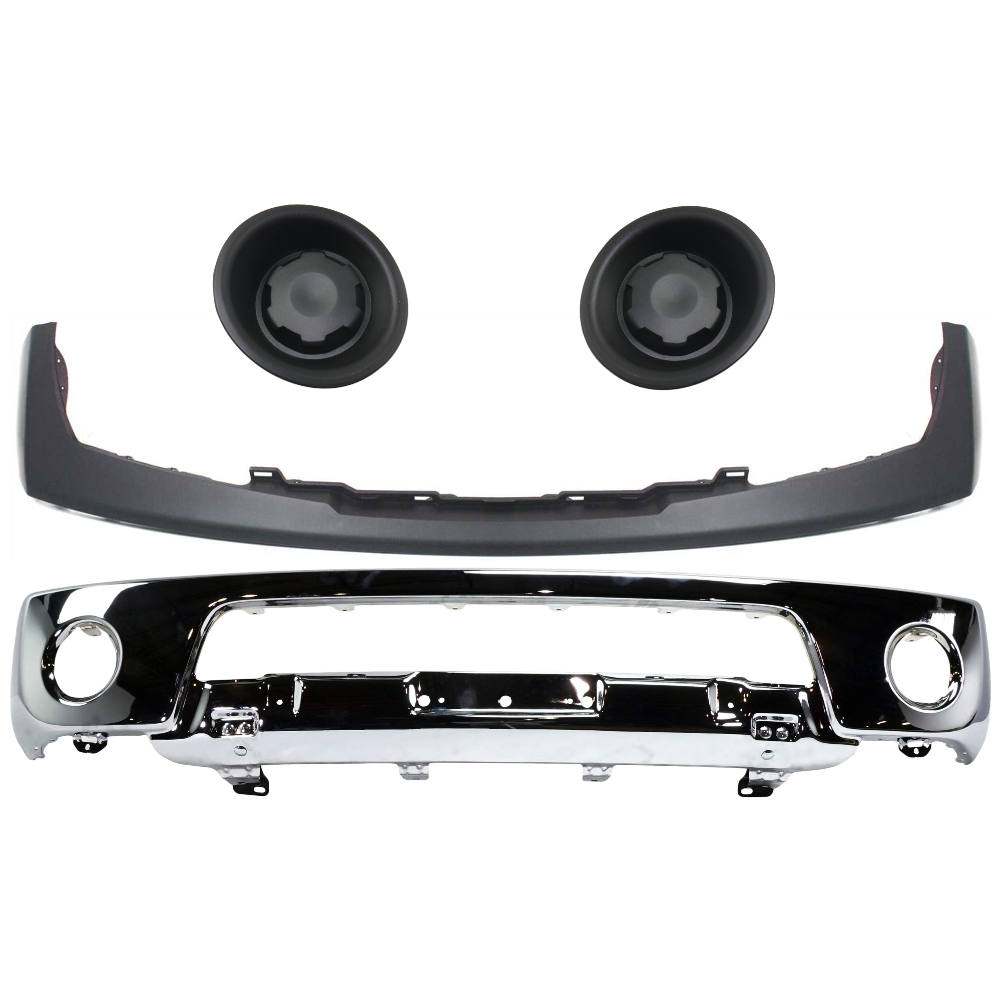 AM FRONTIER 05-08 FRONT BUMPER 4 pc. Kit w Bumper Trim and Fog Light Cover SKU KIT 072924 C2267 Partslink NI1002138 NI1000224 NI1038118 NI1039118 OEM 62014EA800-62025EA800-62257EA8