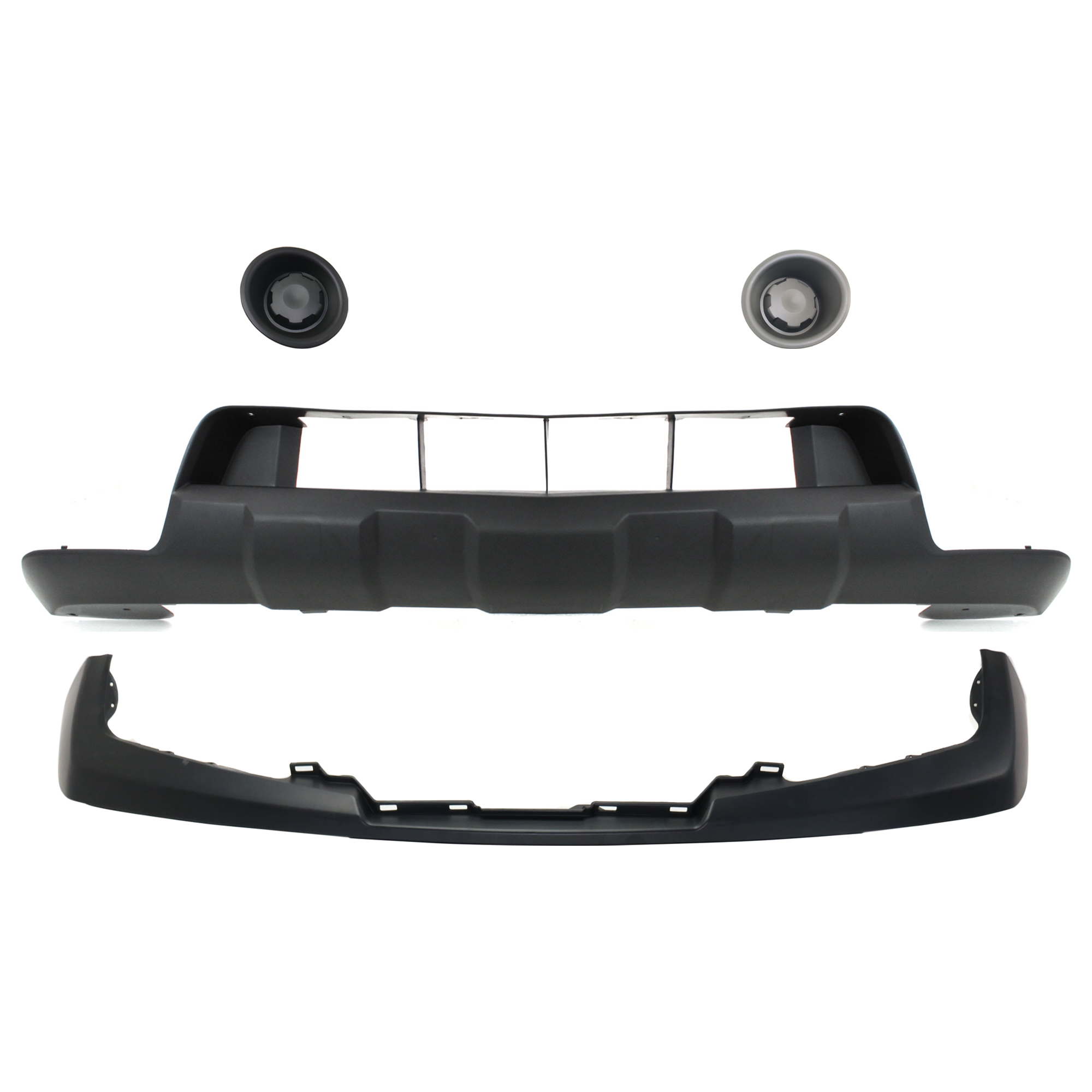 AM FRONTIER 09-19 FRONT BUMPER MOLDING 4 pc Kit w Fog Light Cover and Valance SKU KIT 072924 C2268 Partslink NI1014100 NI1038118 NI1039118 NI1015100 OEM 62025ZL00B 62257EA810-62256EA8