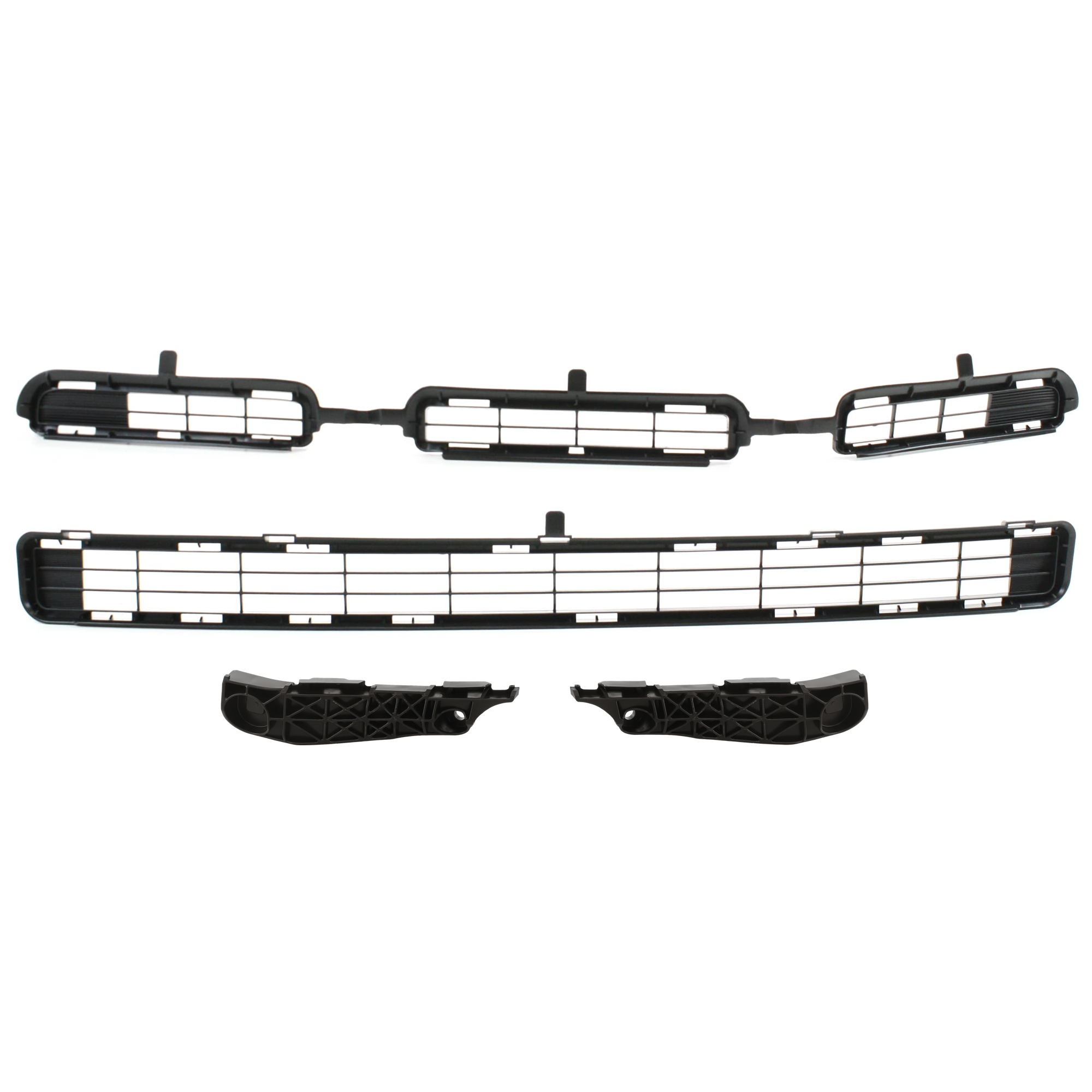 AM RAV4-09-12 FRONT BUMPER GRILLE Upper and Lower Textured Black 4 pc Kit with Bumper Retainer SKU KIT 072924 C2286 Partslink TO1036114 TO1036115 TO1067165 TO1066165 OEM 531120R010-531130R010-525350R0