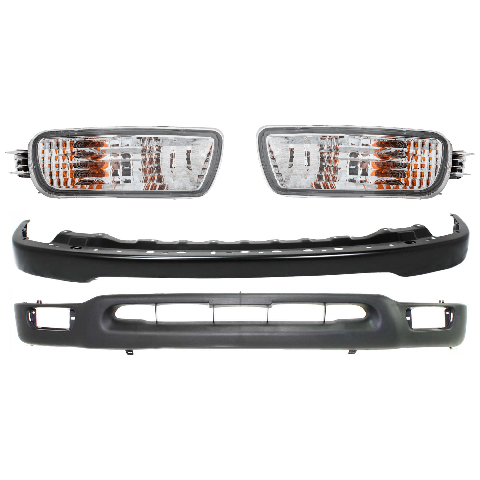 AM TACOMA 01-04 FRONT BUMPER BRACKET RH AND LH 4 pc kit w Valance and Turn Signal Light SKU KIT 072924 C2290 Partslink TO1002176 TO2530140 TO2531140 TO1095131 OEM 52101AD900-8152004080-81510040