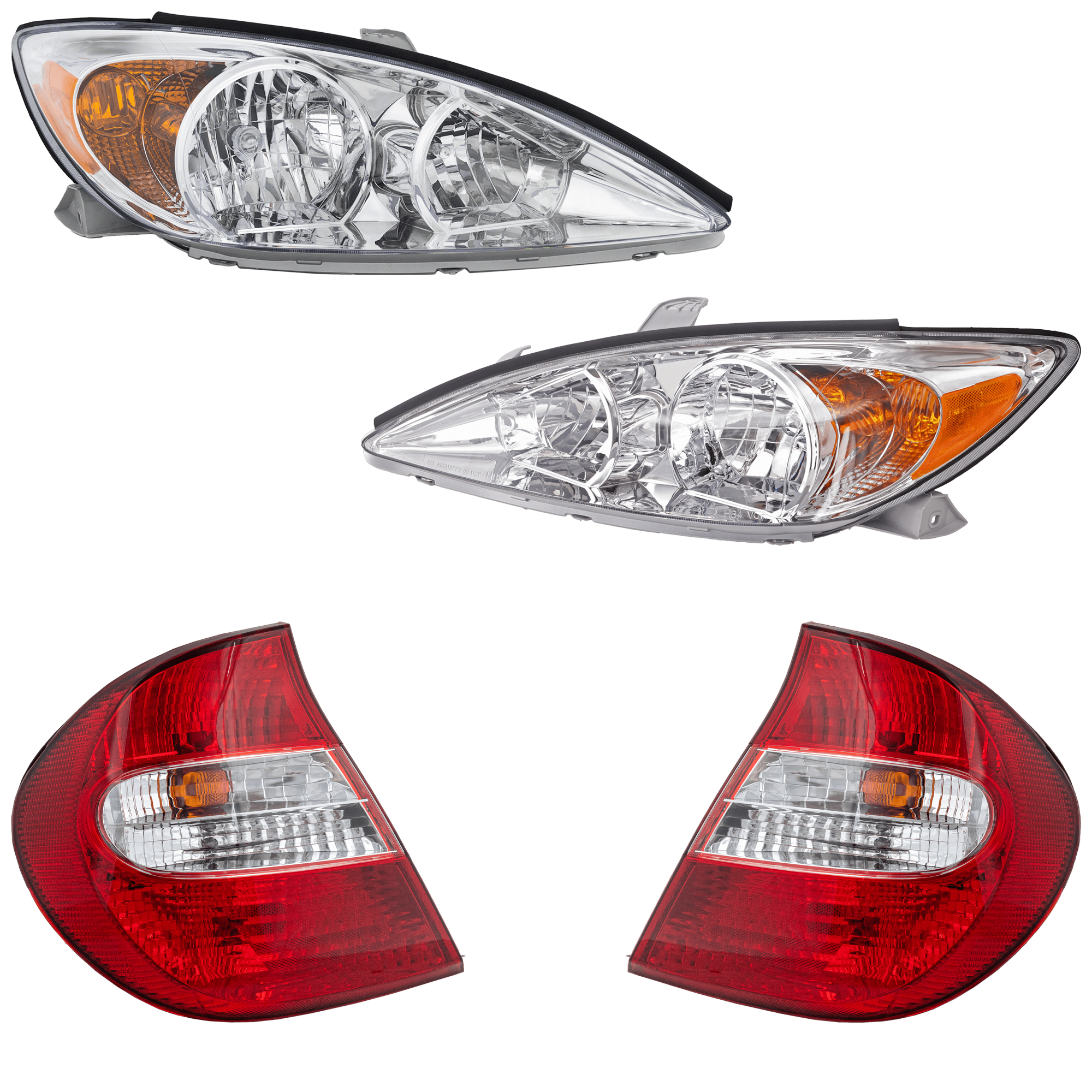 AM CAMRY 02-04 HEAD LAMP RH AND LH 4 pc Kit with Tail Light SKU KIT 072924 C2292 Partslink TO2502137 TO2503137 TO2800143 TO2801143 OEM 81110AA060-81150AA060-81560AA0