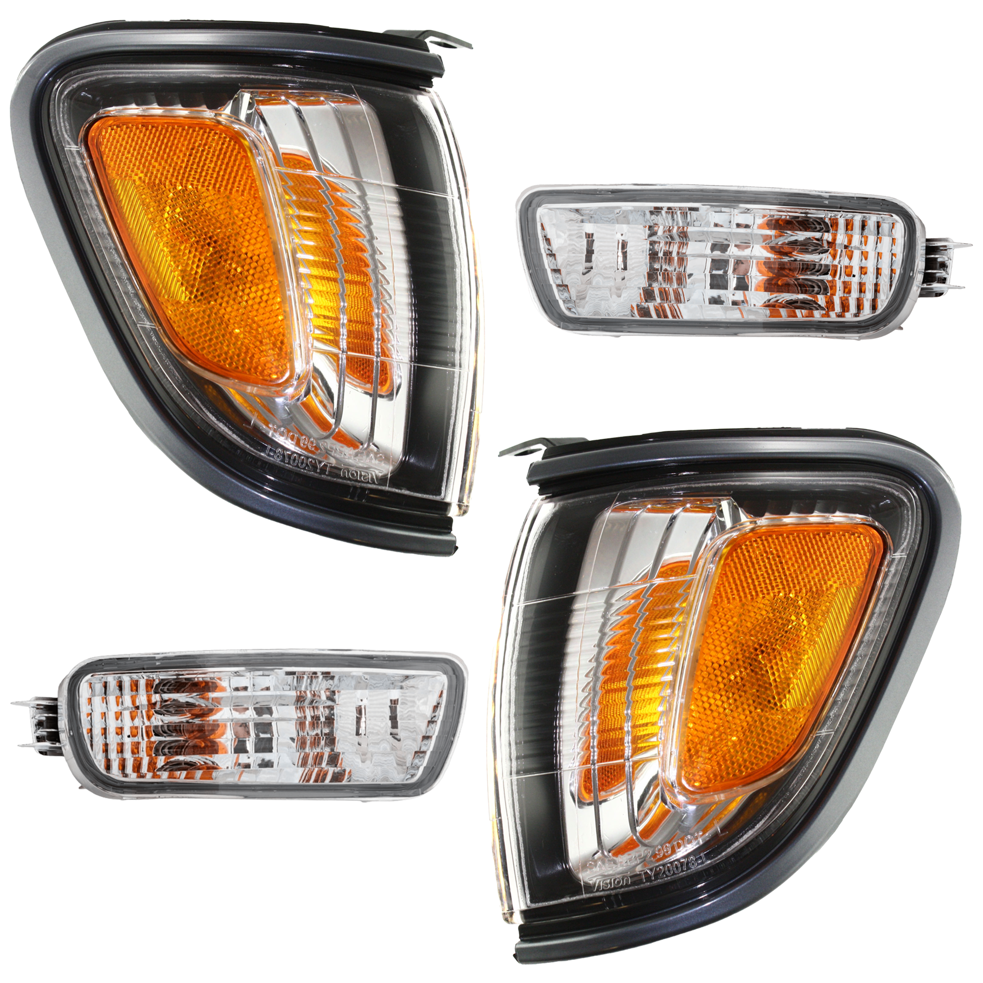AM TACOMA 01-04 CORNER LAMP RH AND LH 4 pc Kit Assembly Halogen with Corner Light and Turn Signal Light SKU KIT 072924 C2299 Partslink TO2520160 TO2521160 TO2530140 TO2531140 OEM 8161004070-8162004070-81520040