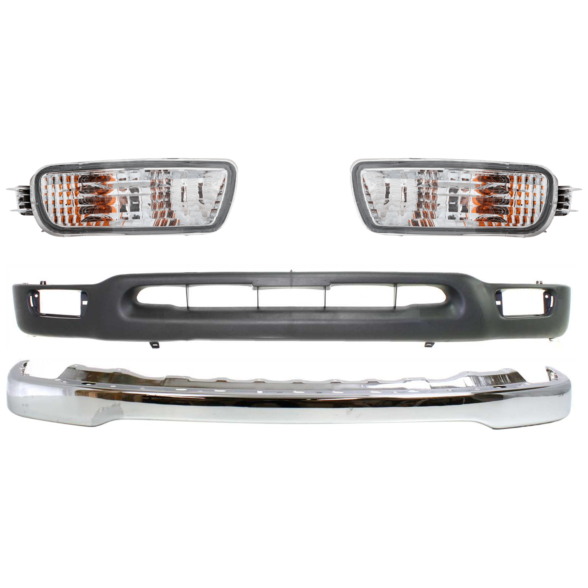 AM TACOMA 01-04 FRONT BUMPER BRACKET RH AND LH 4 pc kit w Valance and Turn Signal Light SKU KIT 072924 C2301 Partslink TO1002174 TO2530140 TO2531140 TO1095131 OEM 52101AD030-8152004080-81510040