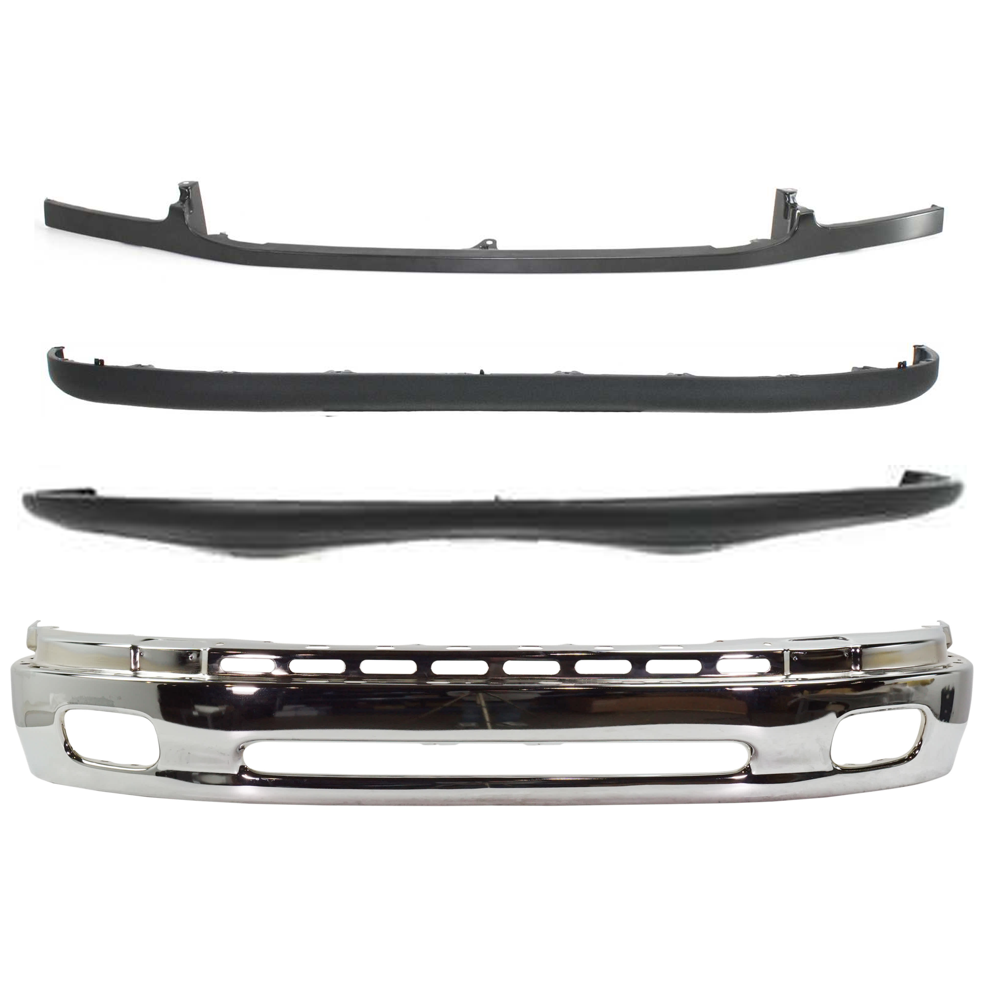 AM TUNDRA 00-06 FRONT BUMPER Lower Chrome Steel Type 4 pc Kit with Bumper Cover Bumper Trim and Valance SKU KIT 072924 C2303 Partslink TO1002170 TO1000198 TO1087109 TO1095180 OEM 521010C020-521190C010-539030C0