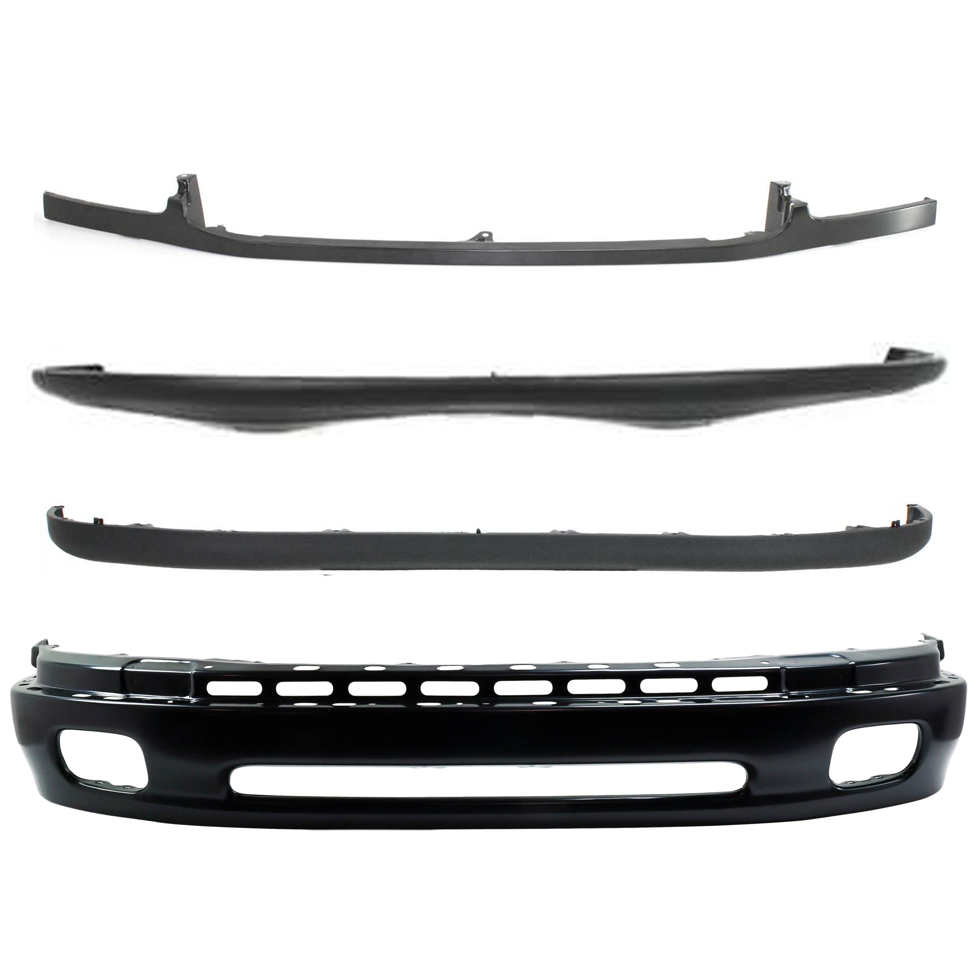 AM TUNDRA 00-06 FRONT BUMPER Lower Black Steel Type 4 pc Kit with Bumper Cover Bumper Trim and Valance SKU KIT 072924 C2305 Partslink TO1002171 TO1000198 TO1087109 TO1095180 OEM 521010C010-521190C010-539030C0