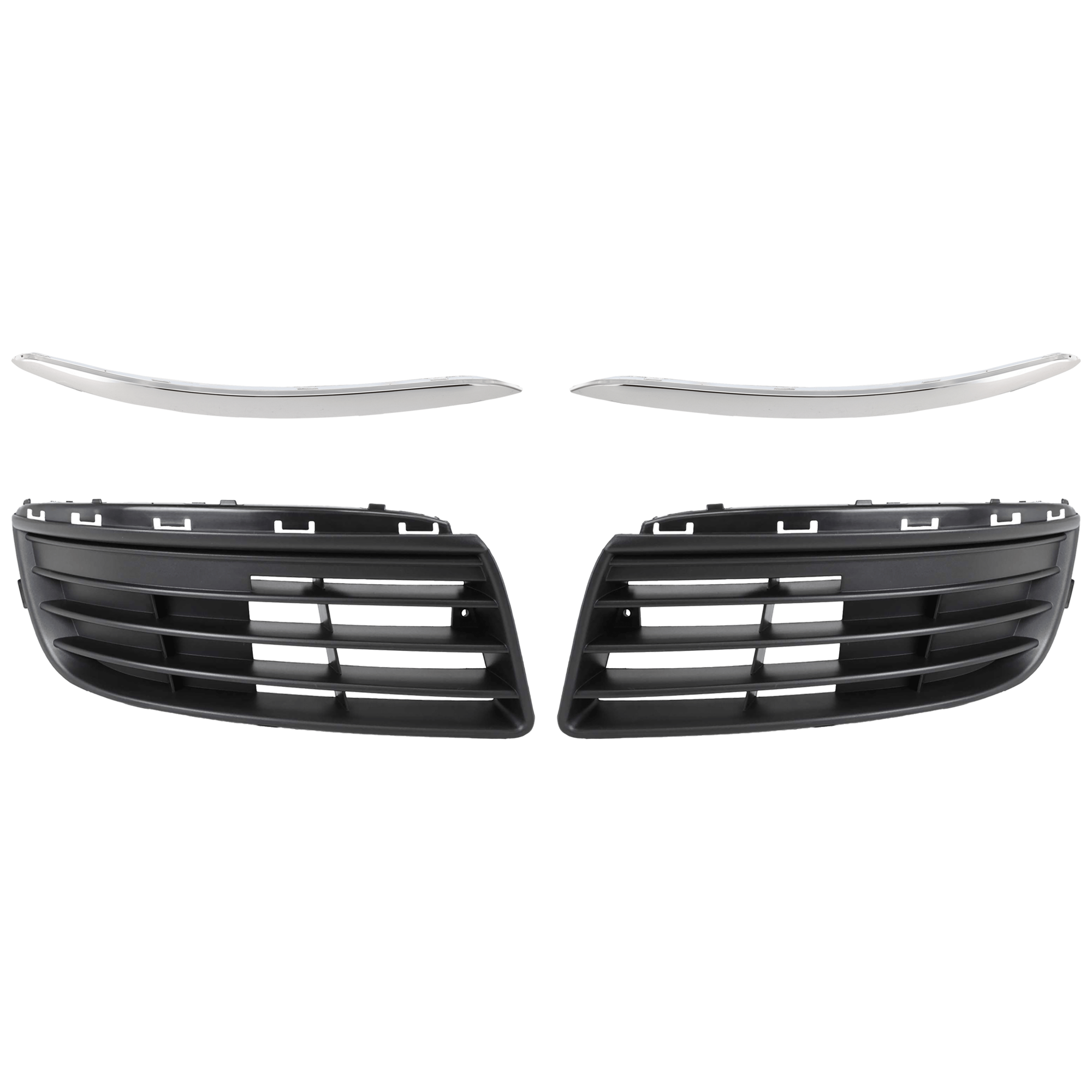 AM JETTA 05-10 FRONT BUMPER GRILLE RH AND LH Outer 4 pc Kit with Bumper Trim SKU KIT 072924 C2314 Partslink VW1036107 VW1036108 VW1213100 VW1212100 OEM 1K0853665F9B9-1K0853666F9B9-1K