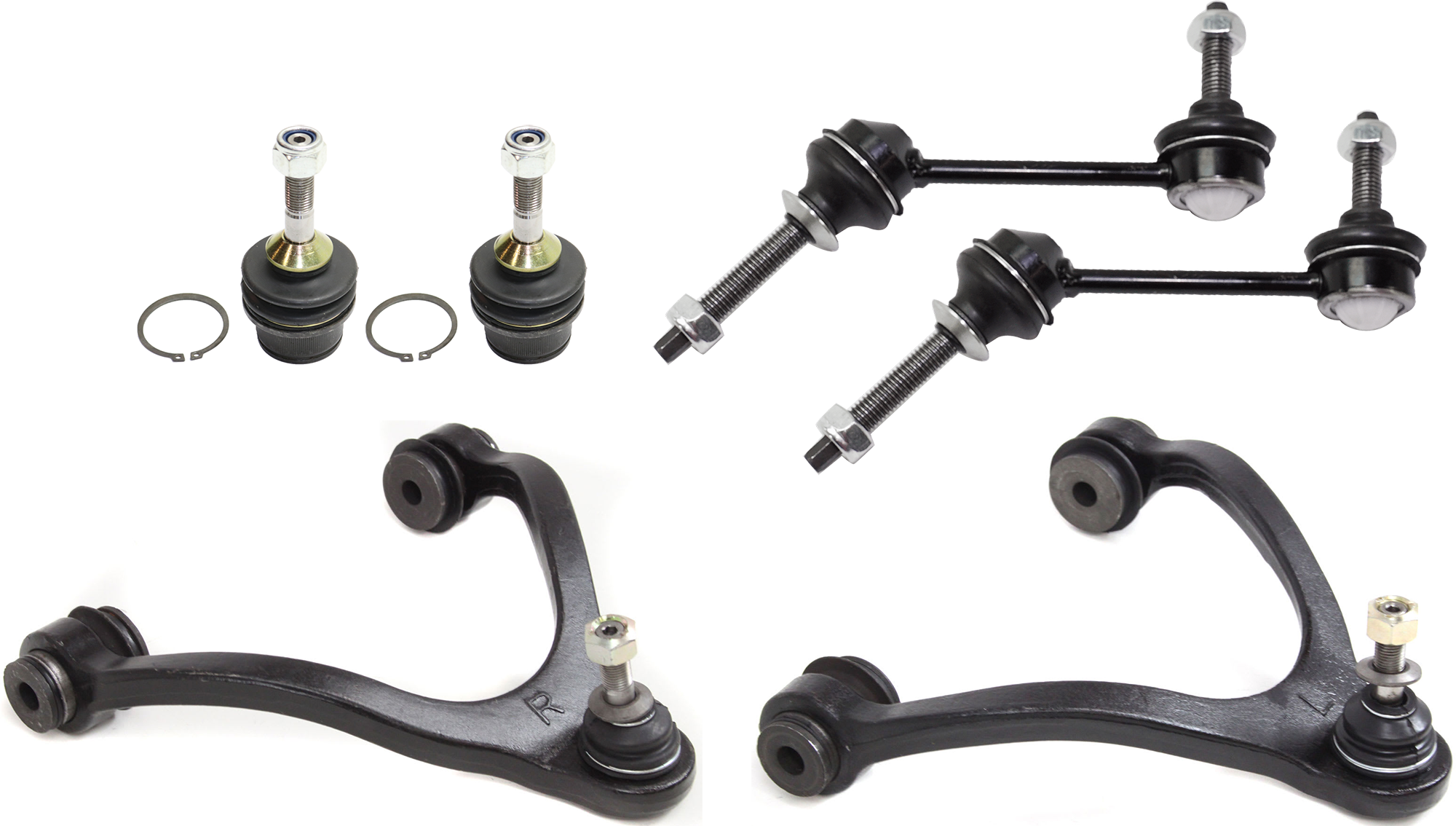 AM CROWN VICTORIA GRAND MARQUIS 03-11 FRONT CONTROL ARM RH AND LH Upper w ball joint s 6 pc Kit with Ball Joint and Sway Bar Link SKU KIT 072924 C2379 OEM 6W1Z3084RH 6W1Z3084S 6W1Z3085L