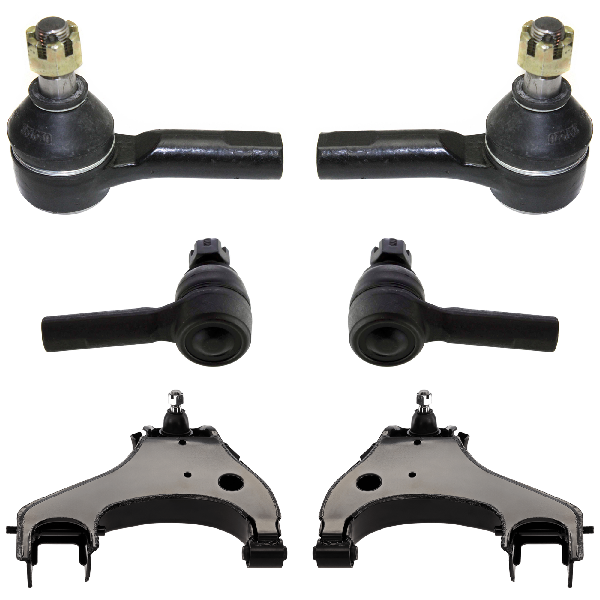 AM FRONTIER 98-04 FRONT CONTROL ARM RH AND LH Lower 6 pc Kit with Tie Rod End SKU KIT 072924 C2508 Partslink NI4510103 NI4511103 OEM 545009Z510-545008B525-545019