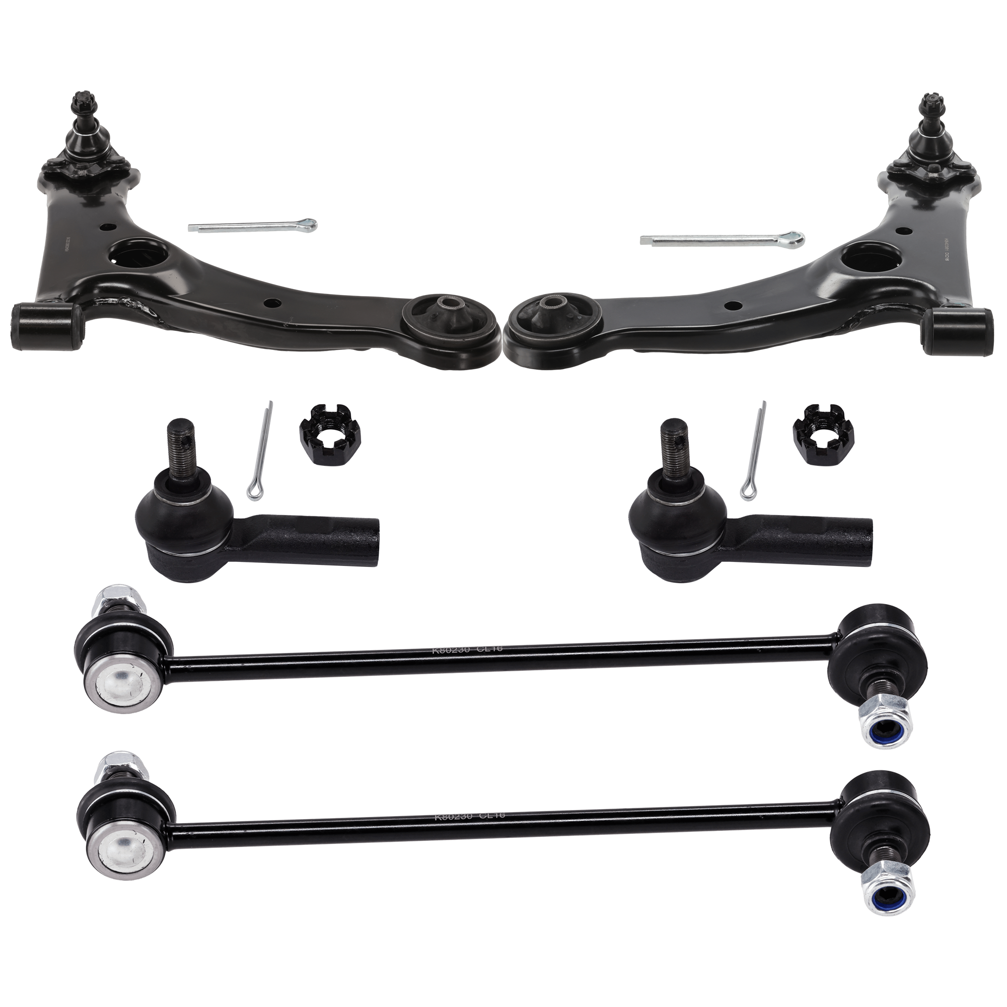 AM VIBE 03-08 FRONT CONTROL ARM RH AND LH Lower w o ball joint s 6 pc Kit with Sway Bar Link and Tie Rod End SKU KIT 072924 C2636 OEM 4806802021-88970142-4806802020