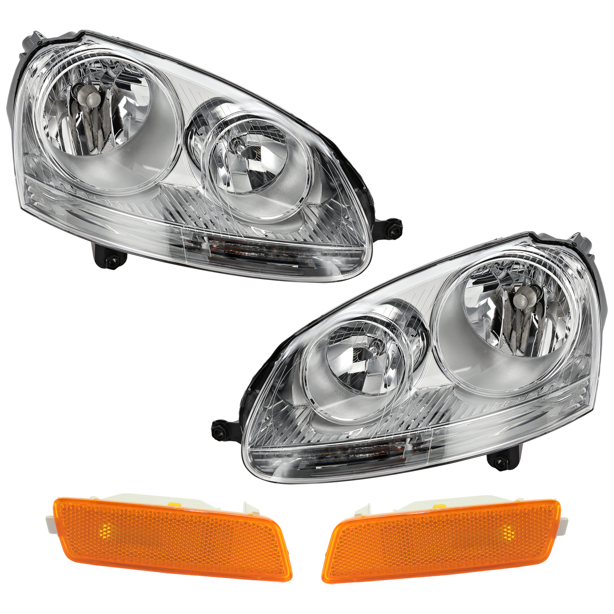 AM JETTA 05-10 HEAD LAMP RH AND LH 4 pc Kit with Side Marker SKU KIT 072924 C2652 Partslink VW2502127 VW2503127 VW2530108 VW2531108 OEM 1K6941005S 1K6941006S 1K594507