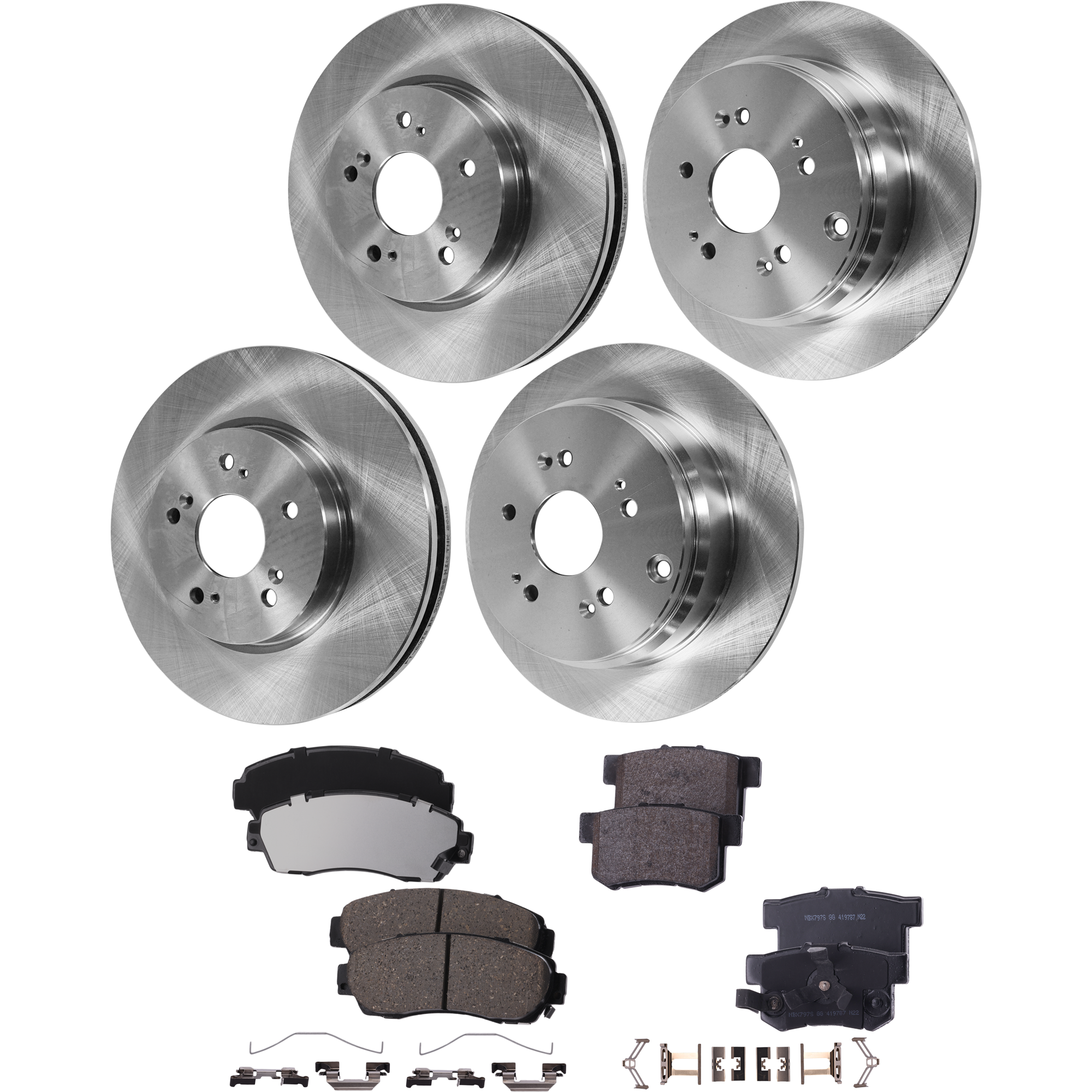 AM CR V 12-16 FRONT AND REAR BRAKE DISC AND PAD kit 8 pc kit SKU KIT 072924 C2654 OEM 45251SWAA00-45251SWE000-45251S